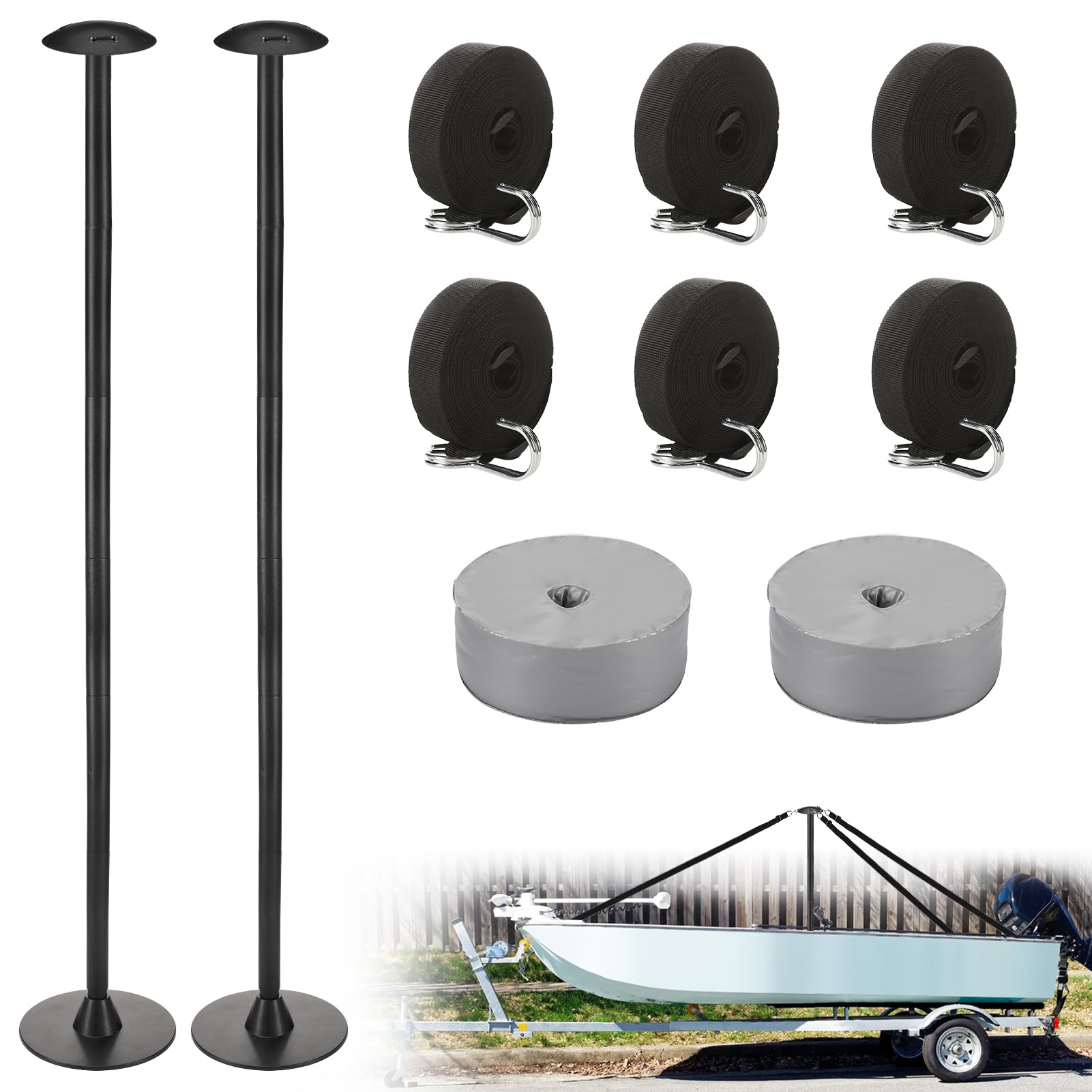 2 Pack Boat Cover Support Poles - Adjustable Boat Cover Support System, Stable Boat Cover Pole with Straps and Weighted Water Bag for Pontoon Boat, 11-52.4 inches