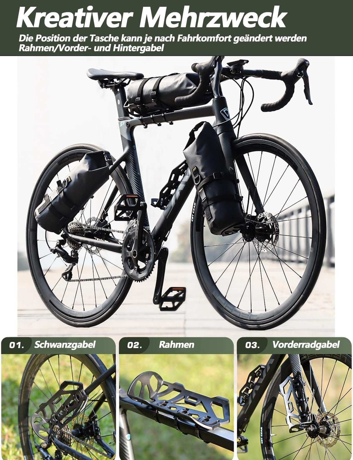 2 juegos de alforjas para bicicleta, 4 L + 4 L, con soporte versátil, 100 % impermeable, compatible con bicicletas de montaña y carretera