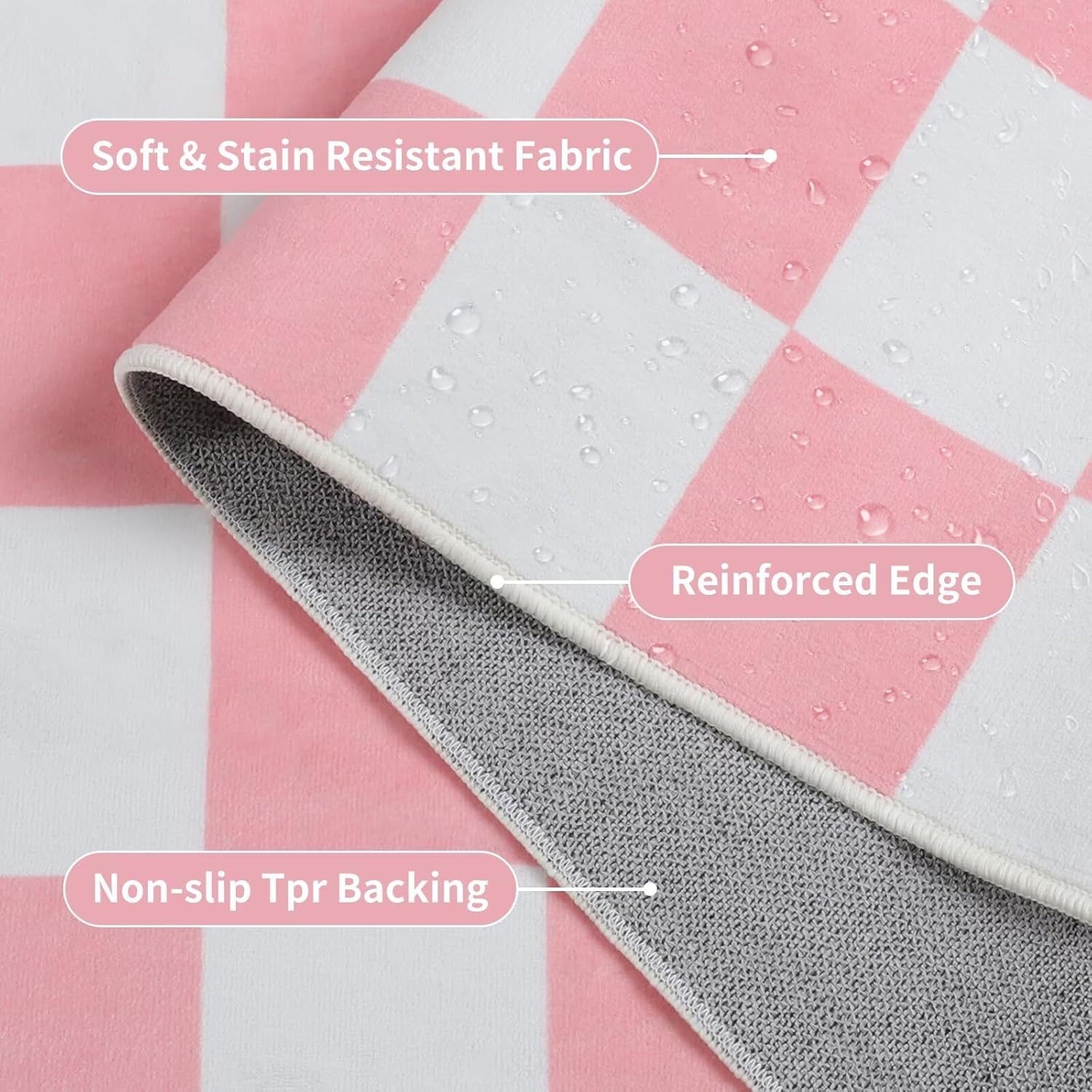 Terrug Pink and White Checkered Rug for Bedroom,3x5 Area Rugs Washable with Non Slip for Living Room,Soft Low Pile Stain Resistance Retro Carpet for Dorm Kids Room