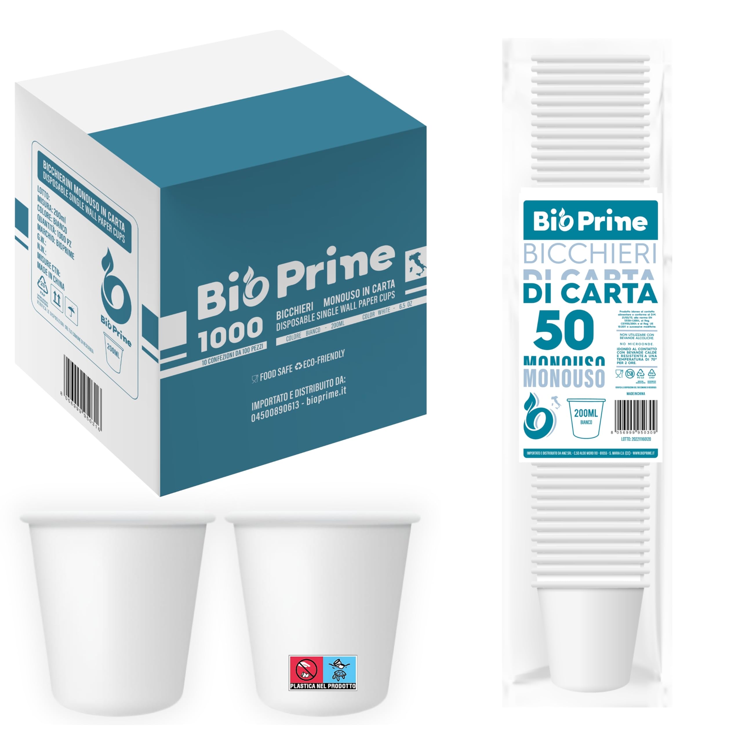 1000 szt. - 200 ml papierowe kubki na wodę - 200 ml kubki biodegradowalne - do napojów gorących, wody i napojów bezalkoholowych - kubki jednorazowe.
