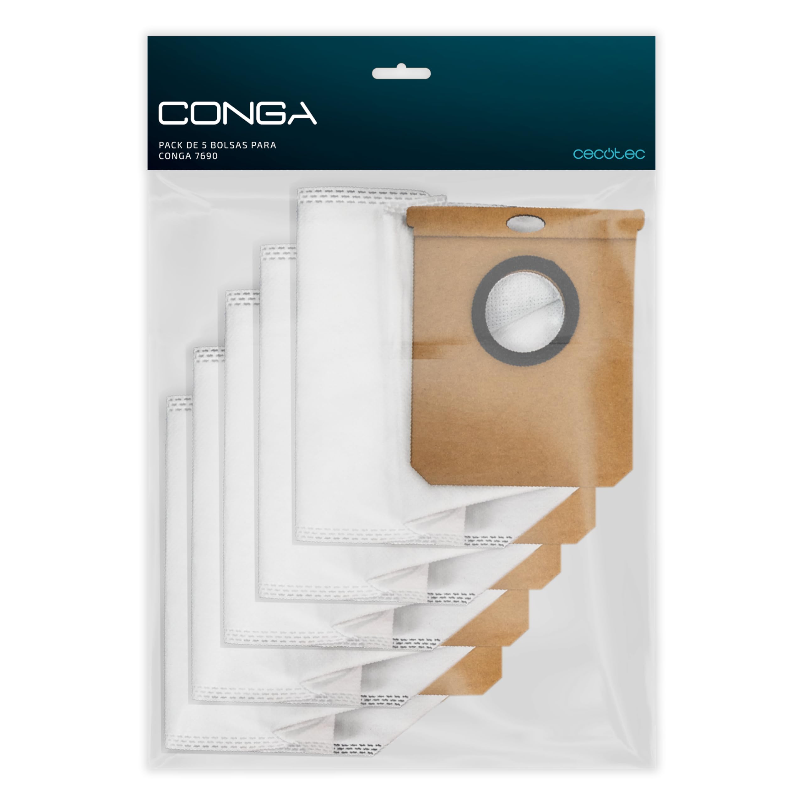 Cecotec Pack of 5 Bags for Self-Emptying Base for Conga 7690 Immortal MAX Home Robot Vacuum Cleaner. Original Replacement