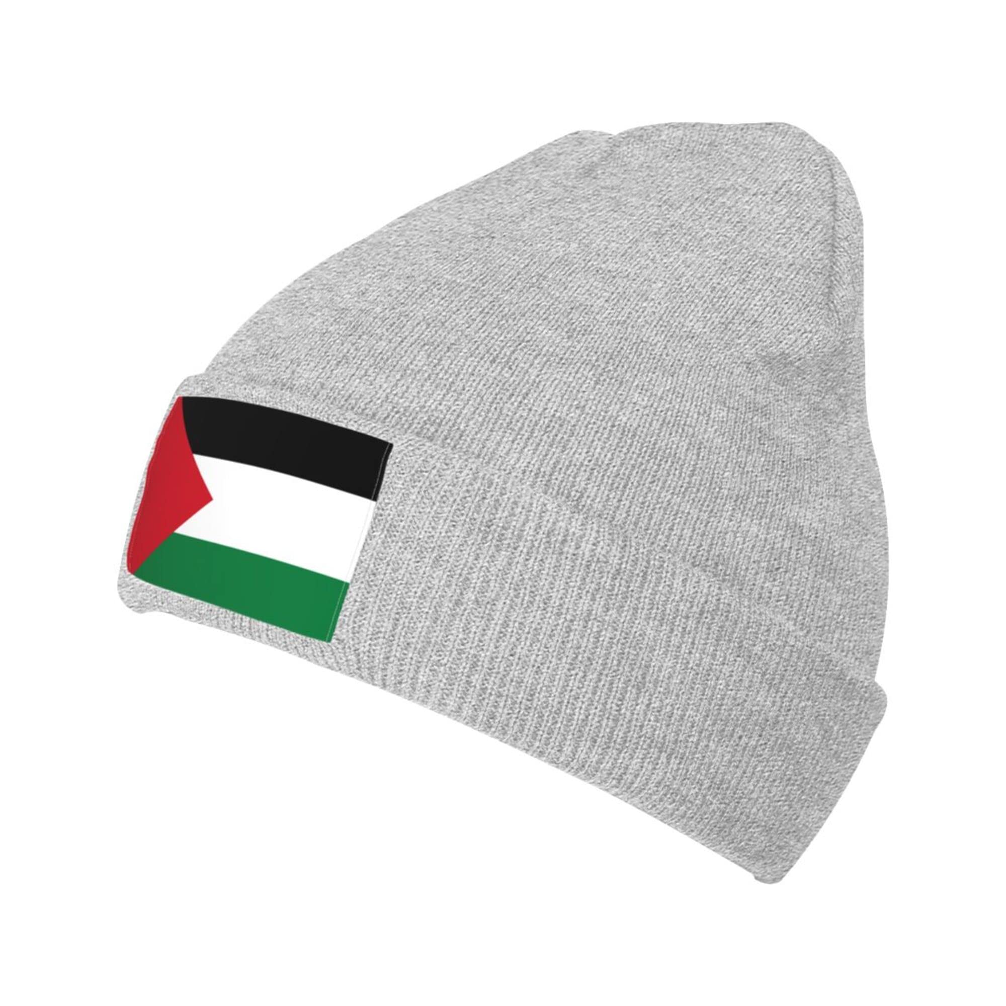 Palestinian Flag Cuffed Beanie for Men Women Knit Skullies Cap Winter Beanie Hat Gray