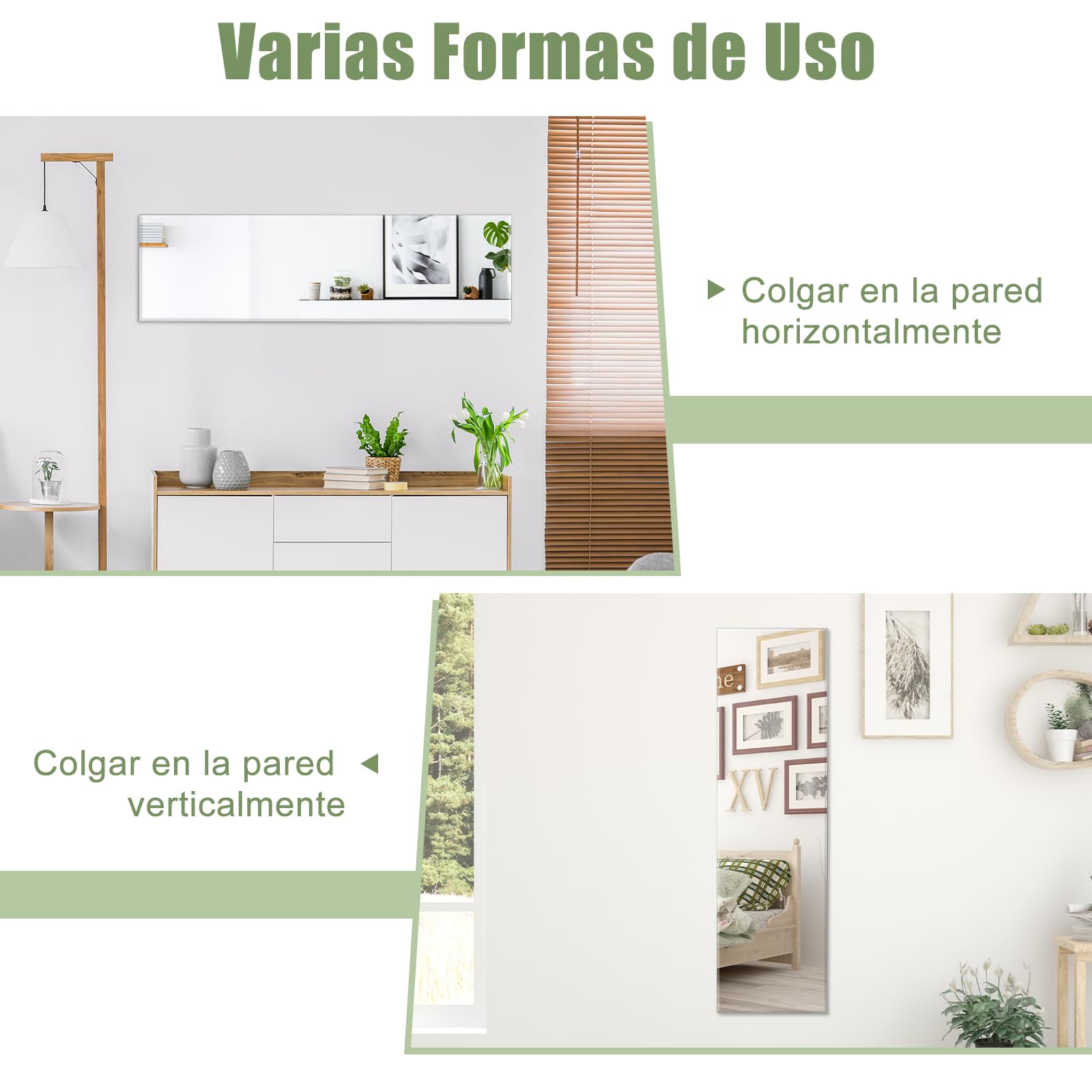 GOPLUS espejo de Pared Cuerpo Entero 110 cm x 38 cm, Espejo Rectangular Grande sin Marco, Estilo Moderno, para Salón Dormitorio Baño Vestidor, con Accesorios de Montaje