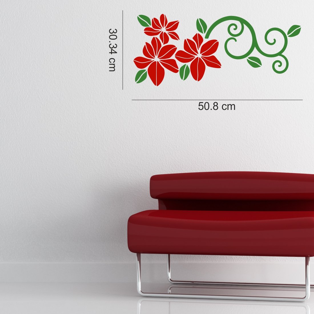 Asian Paints Wall-Ons Red Floral Wall Sticker (PVC Vinyl, 0.01 cm x 55.88 cm x 30.48 cm) (DR1B) 1