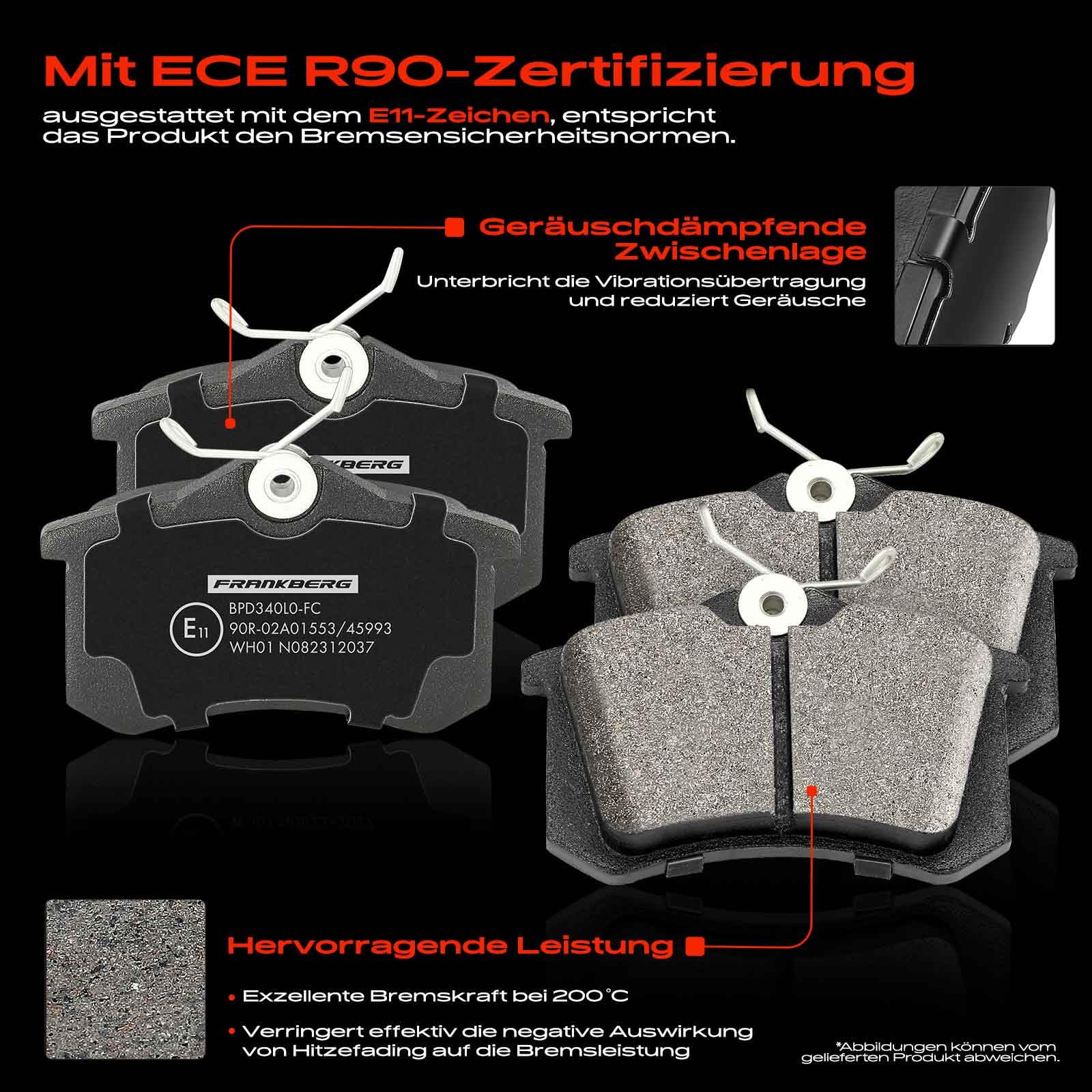 Frankberg Bremsensatz inkl. 2x Bremsscheiben + 4x Bremsbeläge Hinten Kompatibel mit Golf IV 1J1 Polo 6C1 6R1 Fabia II 542 Polo 9A 9N Replace# 1J0698451C,1J0698451B