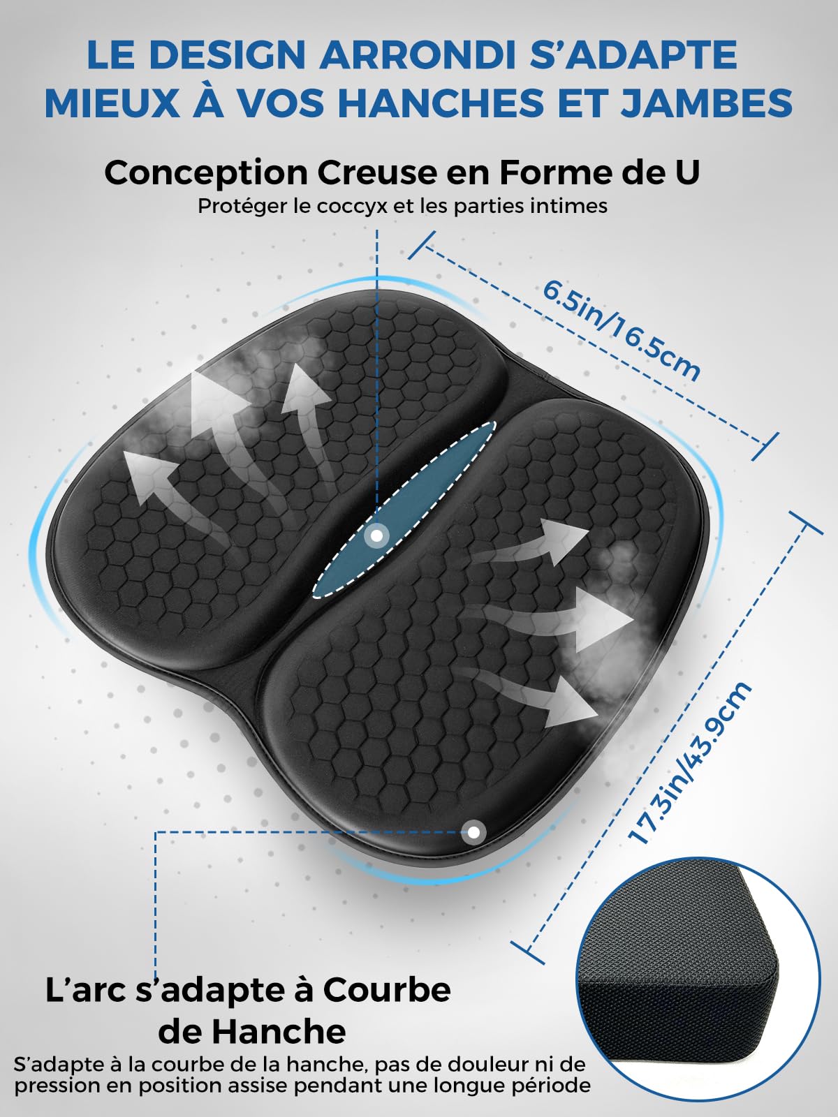 Coussins de Chaise,Coussin de Gel voiture nid d’abeille doux respirant coussin chaise bureau soulager la pression des hanches adapté à toutes les saisons pour voiture bureau maison fauteuil roulant