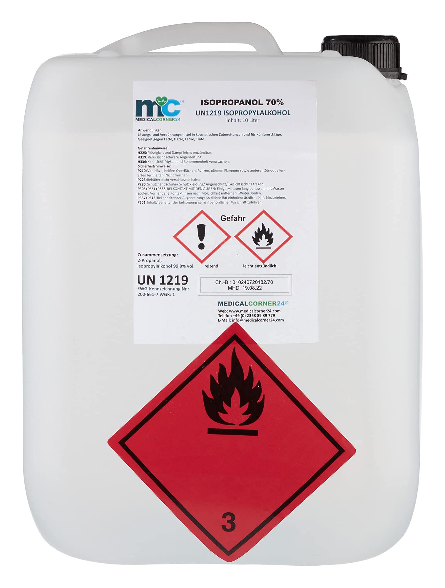 Medicalcorner24 Isopropanol 70% isopropylalkohol 2 x 10 L Bidón