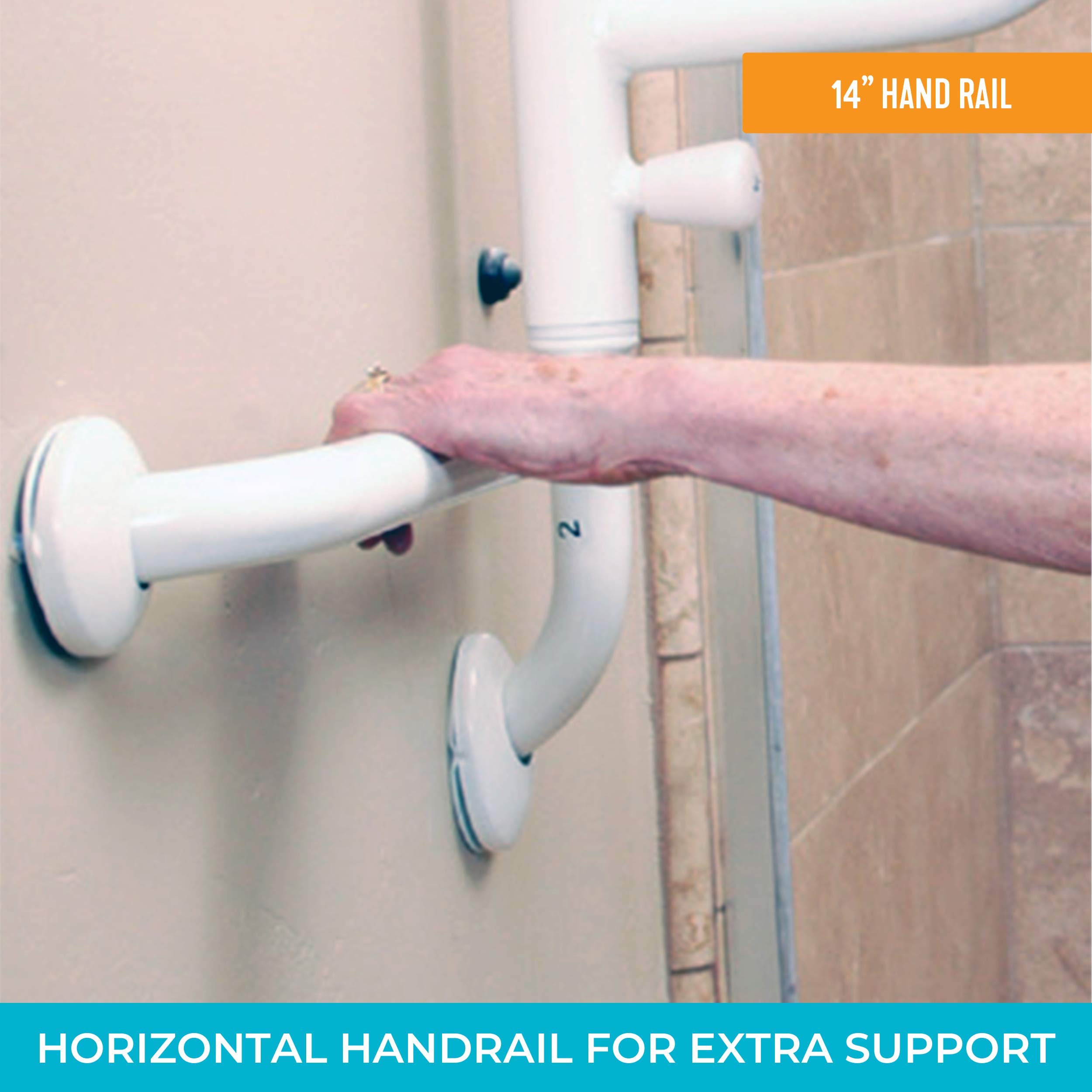 Stander Curve Grab Bar with Handrail, 14Inch Bathroom Safety Handle