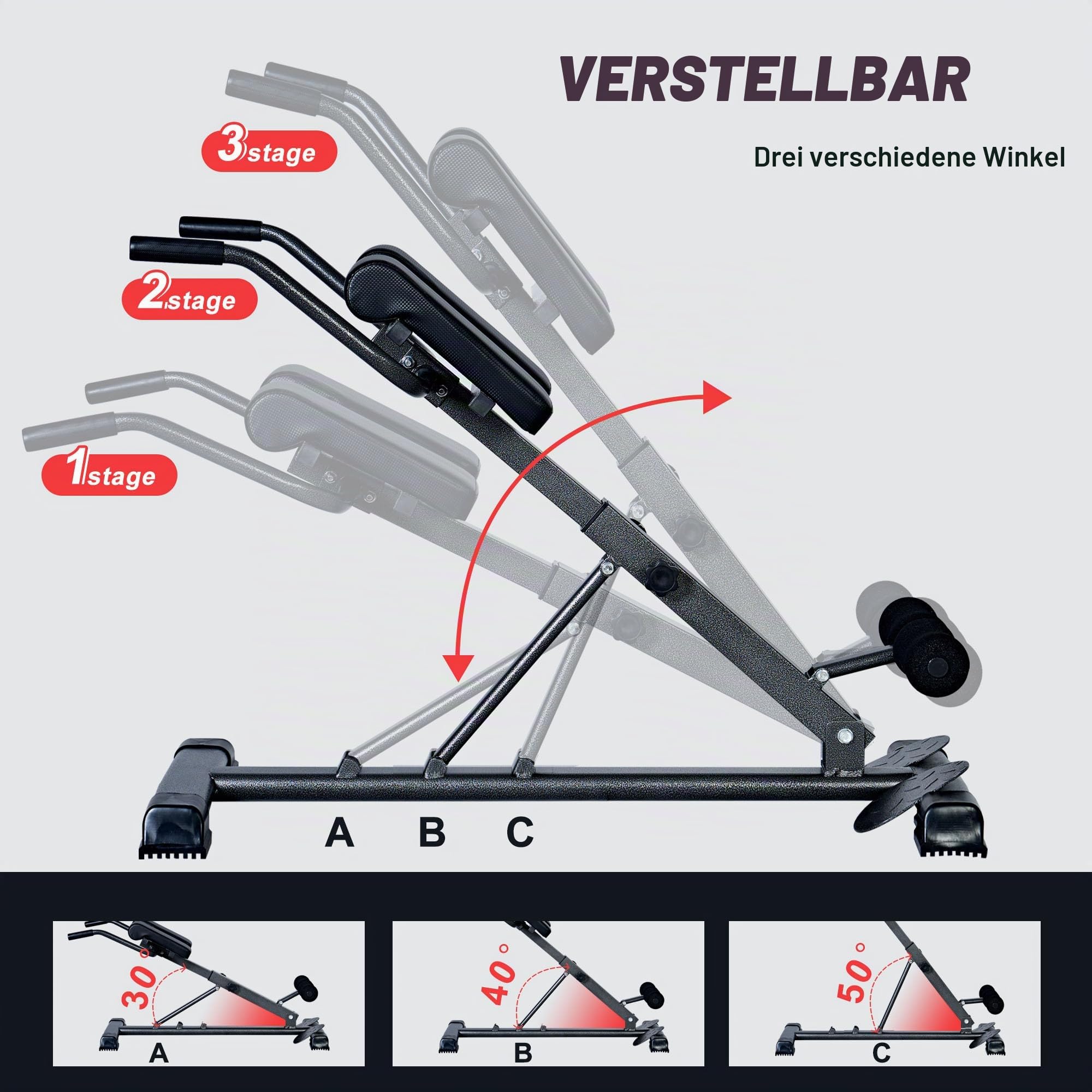 SogesHome Hantelbank Roman Chair Rückentrainer Klappbar Multifunktion Training Fitness Bank Bauchtrainer Hantelbänke Fitness Krafttraining Verstellhöhe