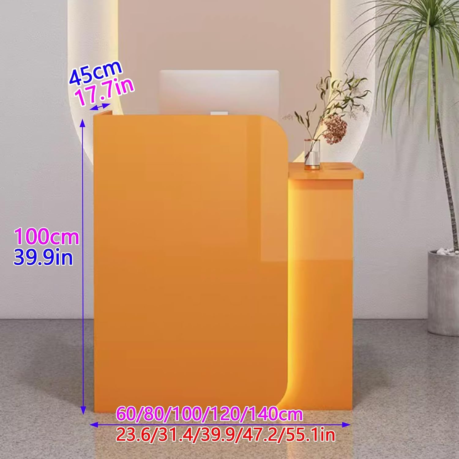 Reception Desk, Small Front Counter Desk, Reception Counter with LED Lights, Right High Retail Counter，Great Space Saver Front Table Reception(Black,47.2"x17.7"x39.3")