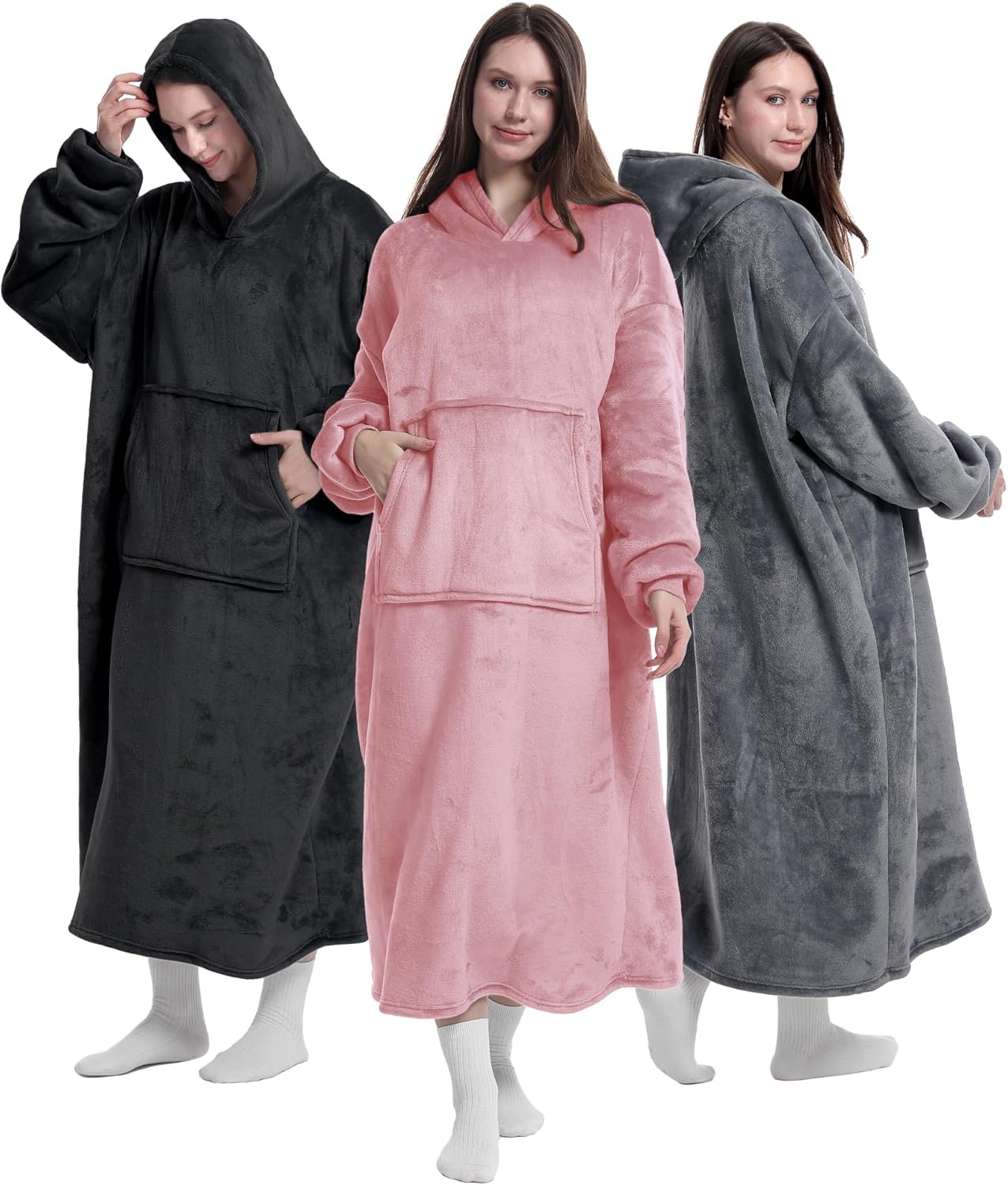 Roe Tenpo Wearable Blanket Hoodie, Oversized Hoodie Women and Men, Super Soft Warm Cozy, Thick Flannel Sherpa Hoodie Blanket with Sleeves and Giant Pocket (Pink)