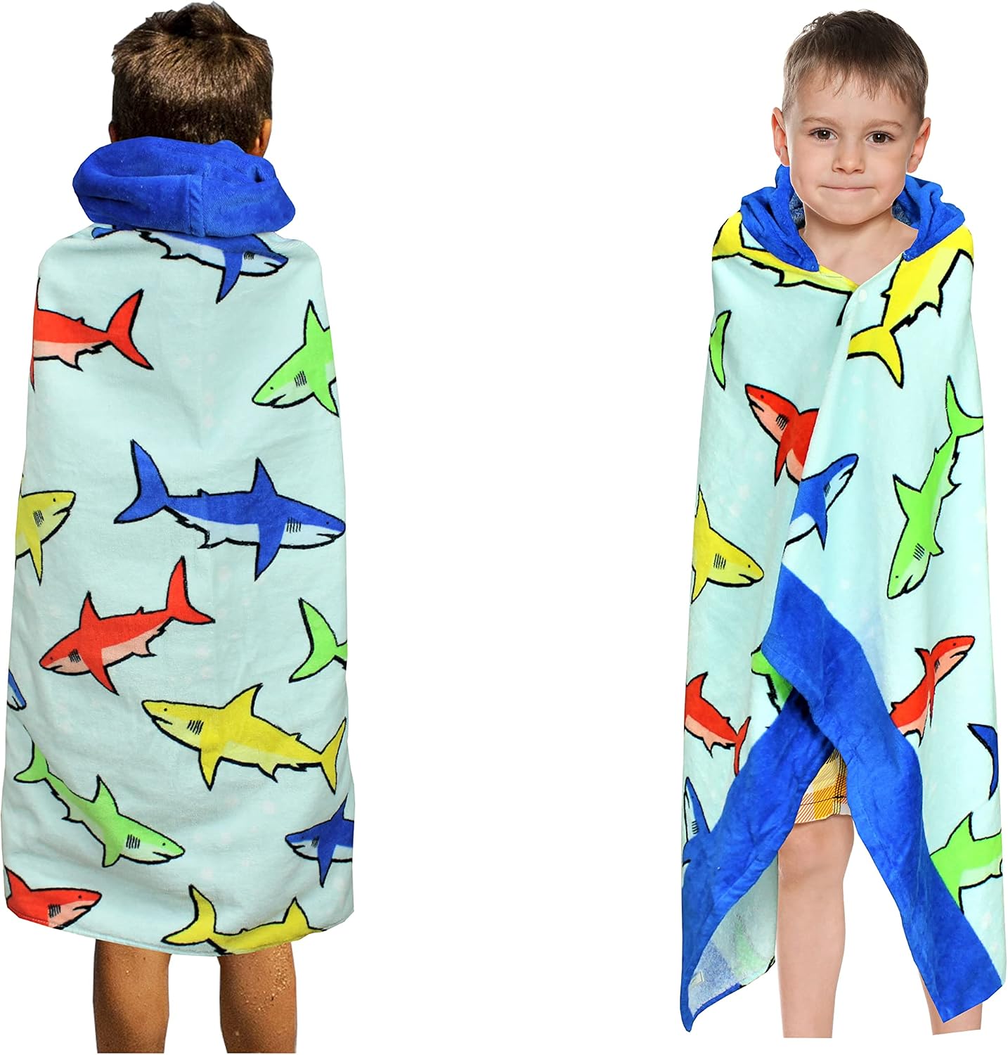 Hooded Bath Beach Towel for Kids - Shark - Large 50"x30" Inch Cotton Soft Absorbent with Hood for Toddler, Boys, Girls - Wrap/Bathrobe for Pool, Travel, Camping, Swimming