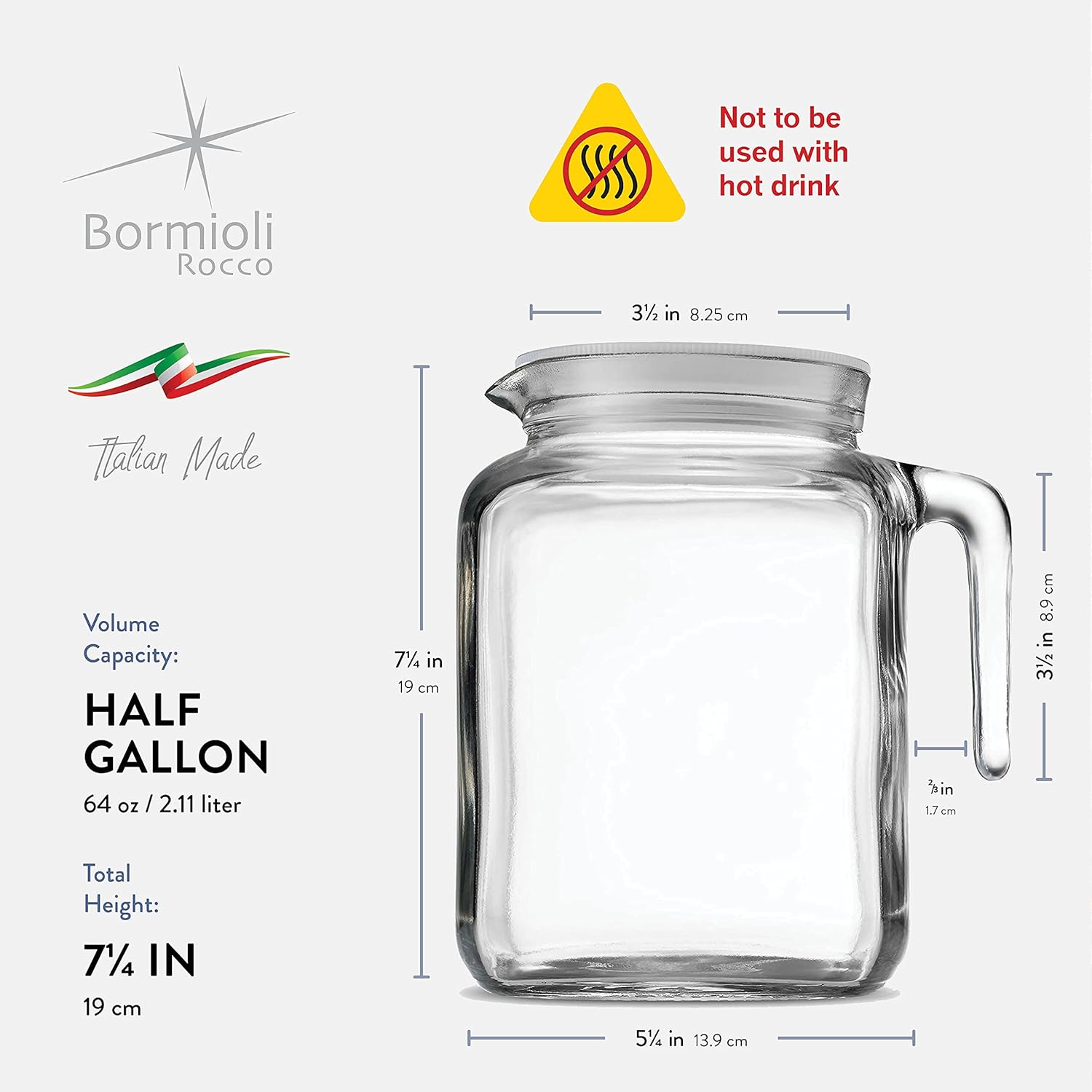 Bormioli Rocco Hermetic Seal Glass Pitcher With Lid and Spout [68 Ounce] Great for Homemade Juice & Cold Tea or for Glass Milk Bottles : Home & Kitchen