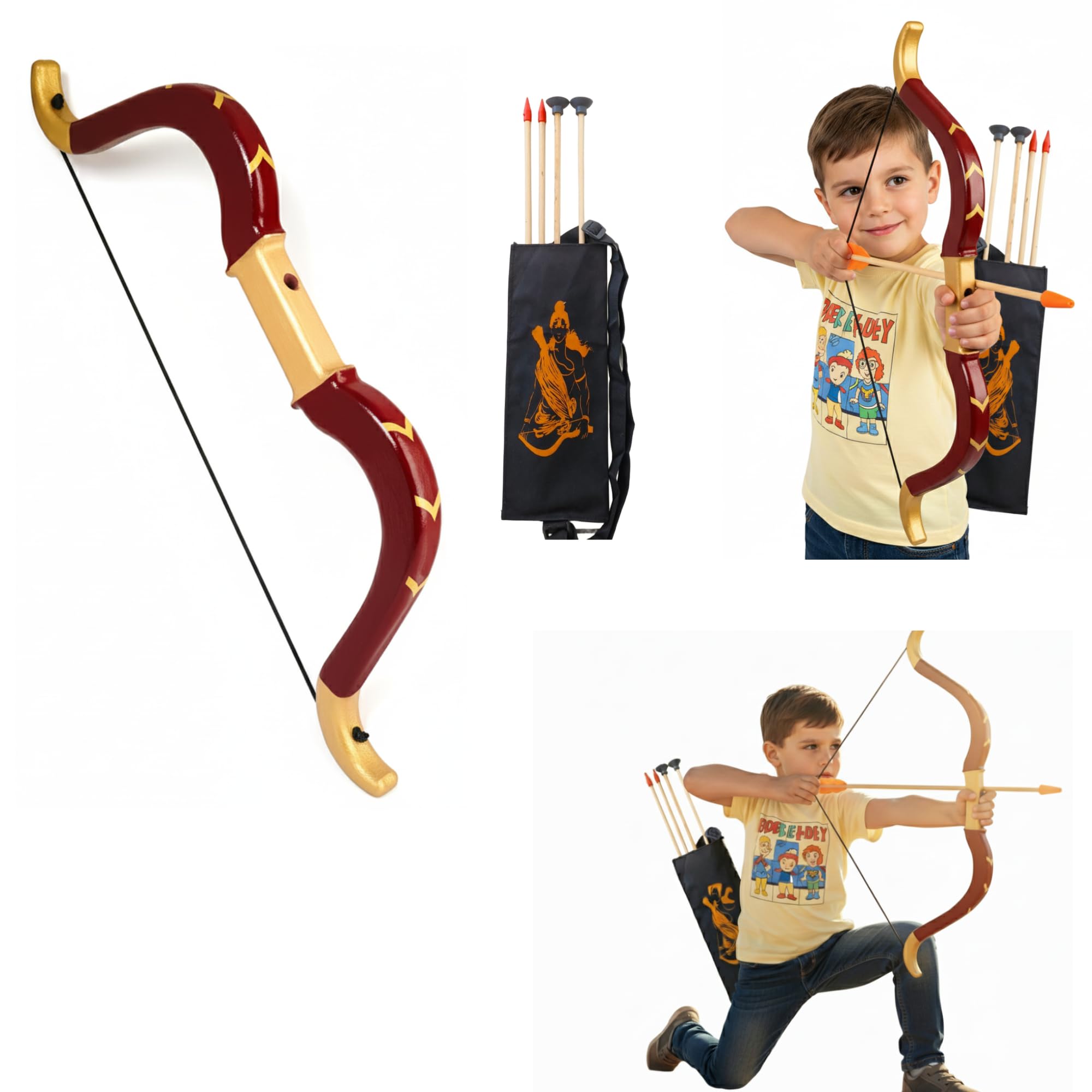 Bow and Arrow Ram Dhanush Archery Set for Kids Royal Bow and Arrow Toy for Indoor Outdoor Games with Rubber Tip and Suction Cup Arrows Quiver for Boys Girls (Cherry Red)-image-11