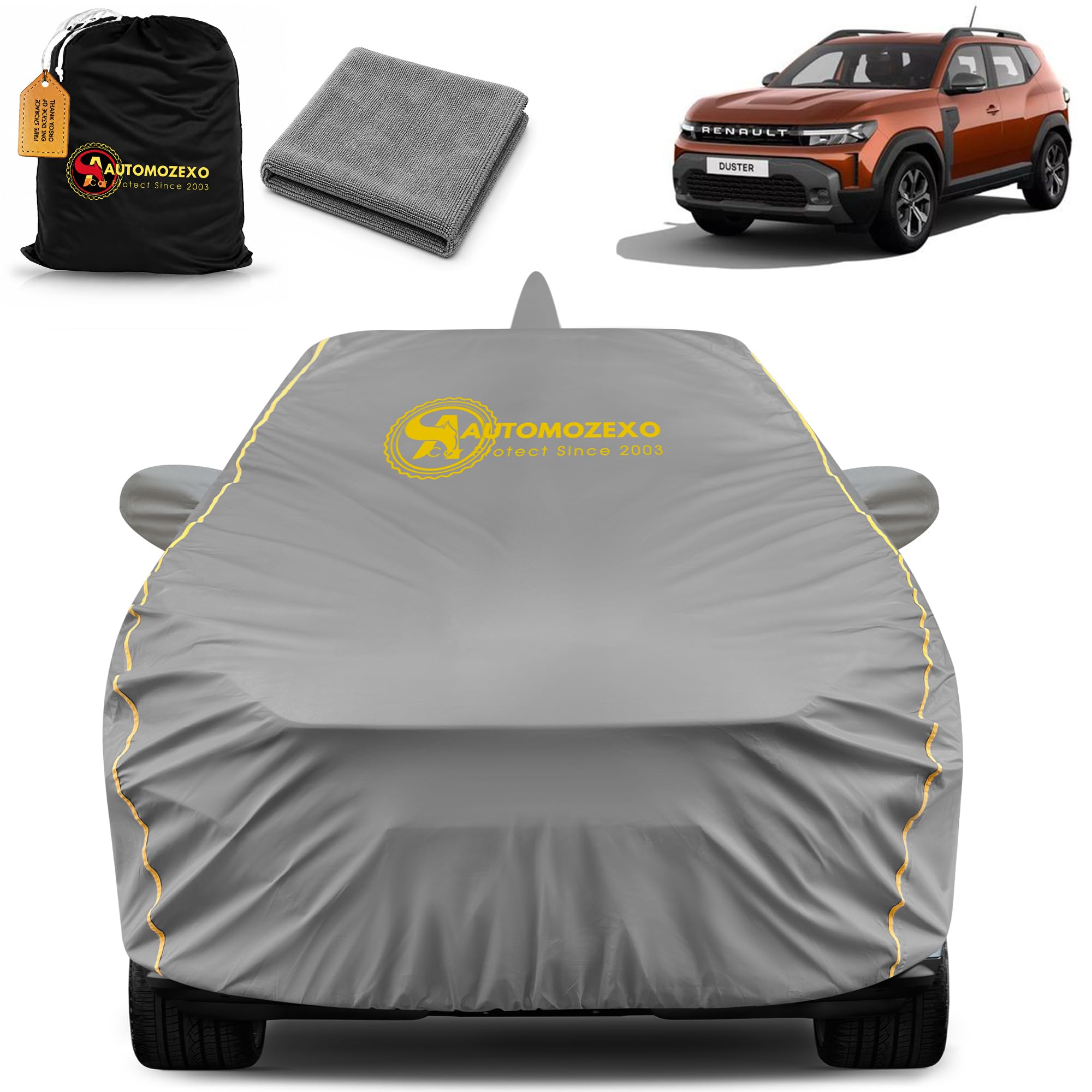 Renault Duster 2026 100% Waterproof Car Cover for All Weather Protection with Mirror & Antena Pocket Inner Cotton Triple Stitched with Adjustable Belt Bottom Elastic to Secure Fit -Grey-picture-19