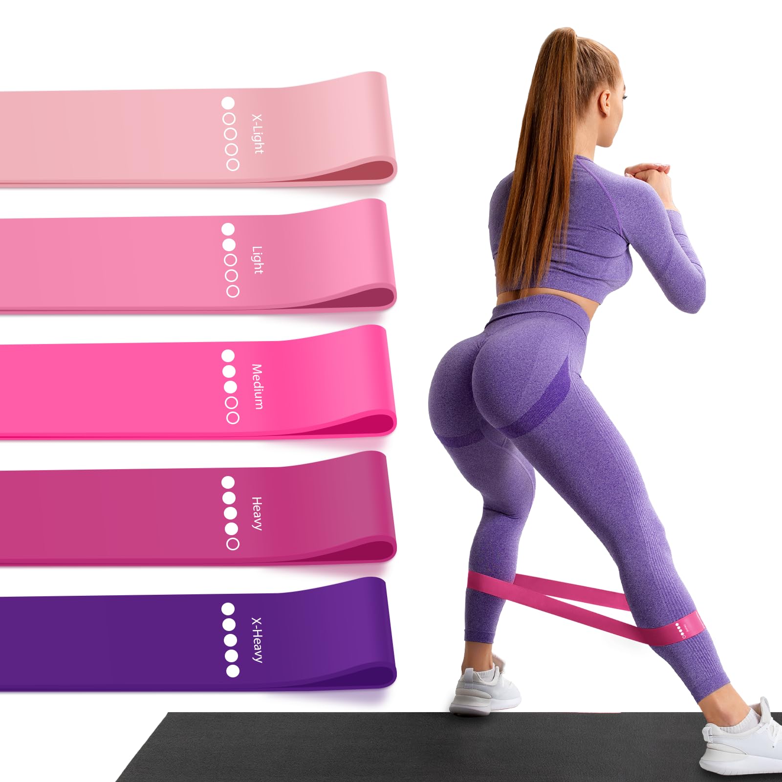 Resistance Bands for Working Out, 5 Levels Resistance Exercise Bands with Woven Bag, Bands for Working Out Women Men, Yoga, Pilates, Rehabilitation