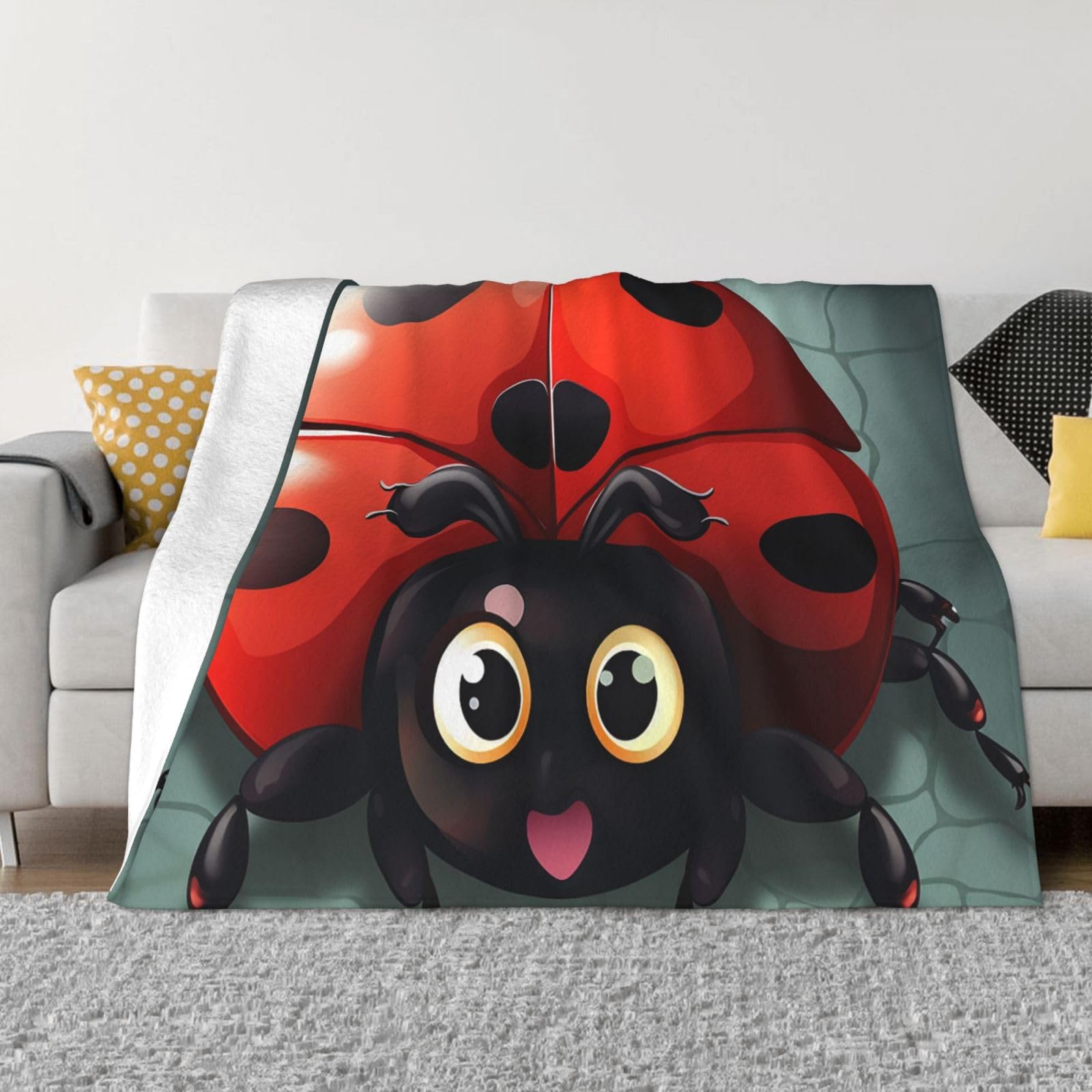 FodPand Cartoon Ladybug Fleece Blanket 40"x30" Lightweight Warm Throw Blanket for Bed Couch Cozy Air Conditioning Quilt All Seasons Decorative Fuzzy Blankets Gifts for Women Men