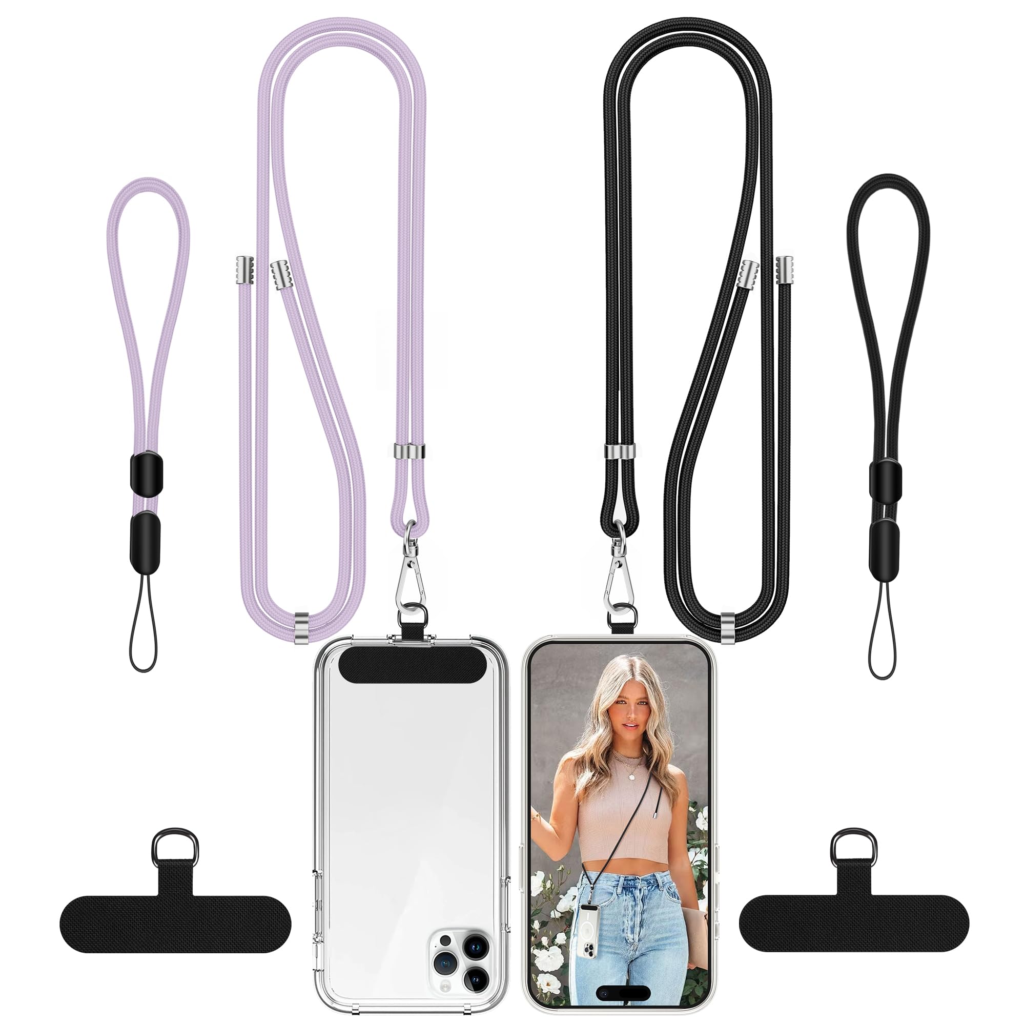 COCASES Phone Lanyard Crossbody 2 Pack Adjustable Anti-Theft Phone Strap Crossbody and 2 Pack Wrist Strap for Neck Strap iphone Lanyard Compatible with Most Mobile Phone-2 Patches — view 9