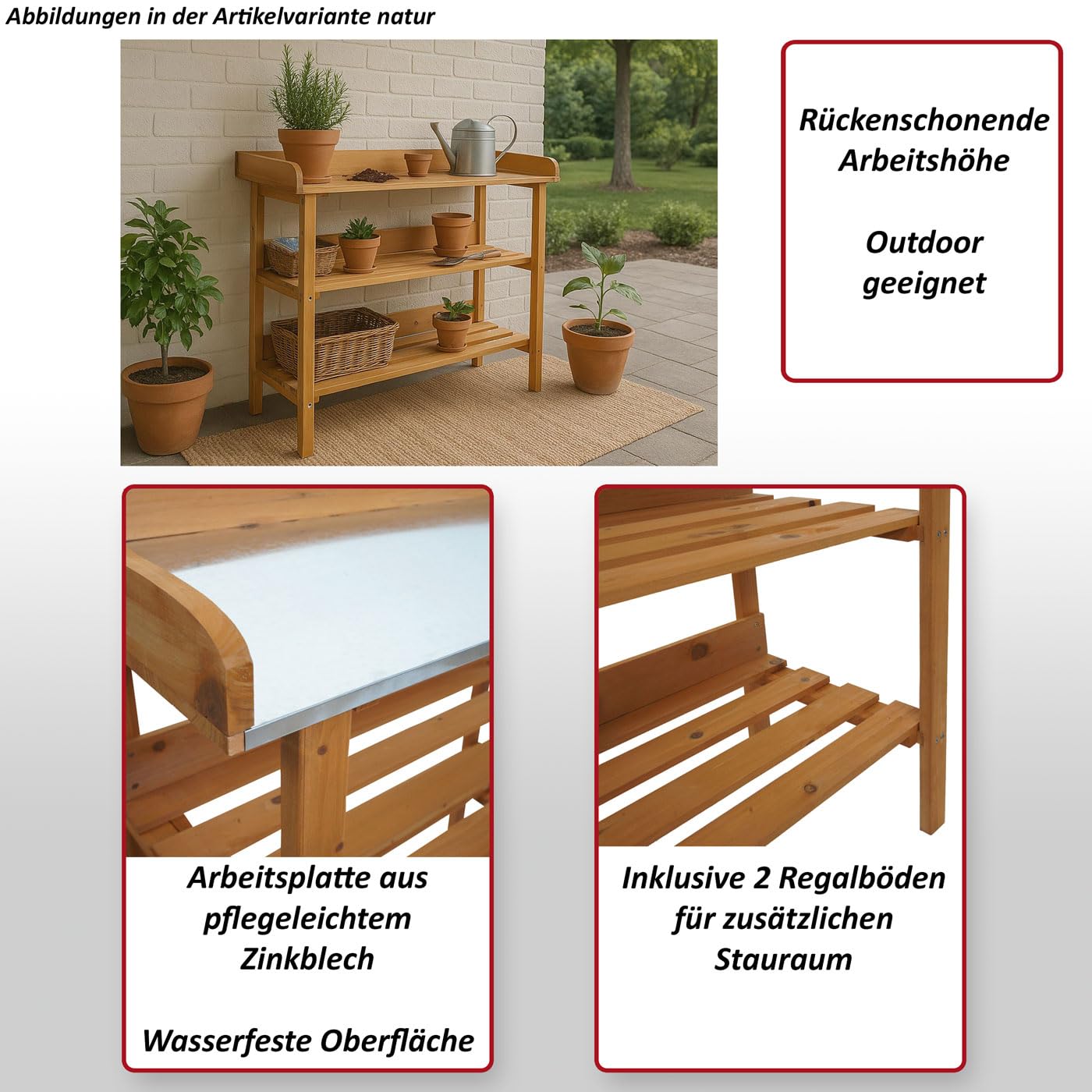 Mendler HWC-O14 - Mesa de jardinería (madera, 86 x 92 x 41 cm), color antracita