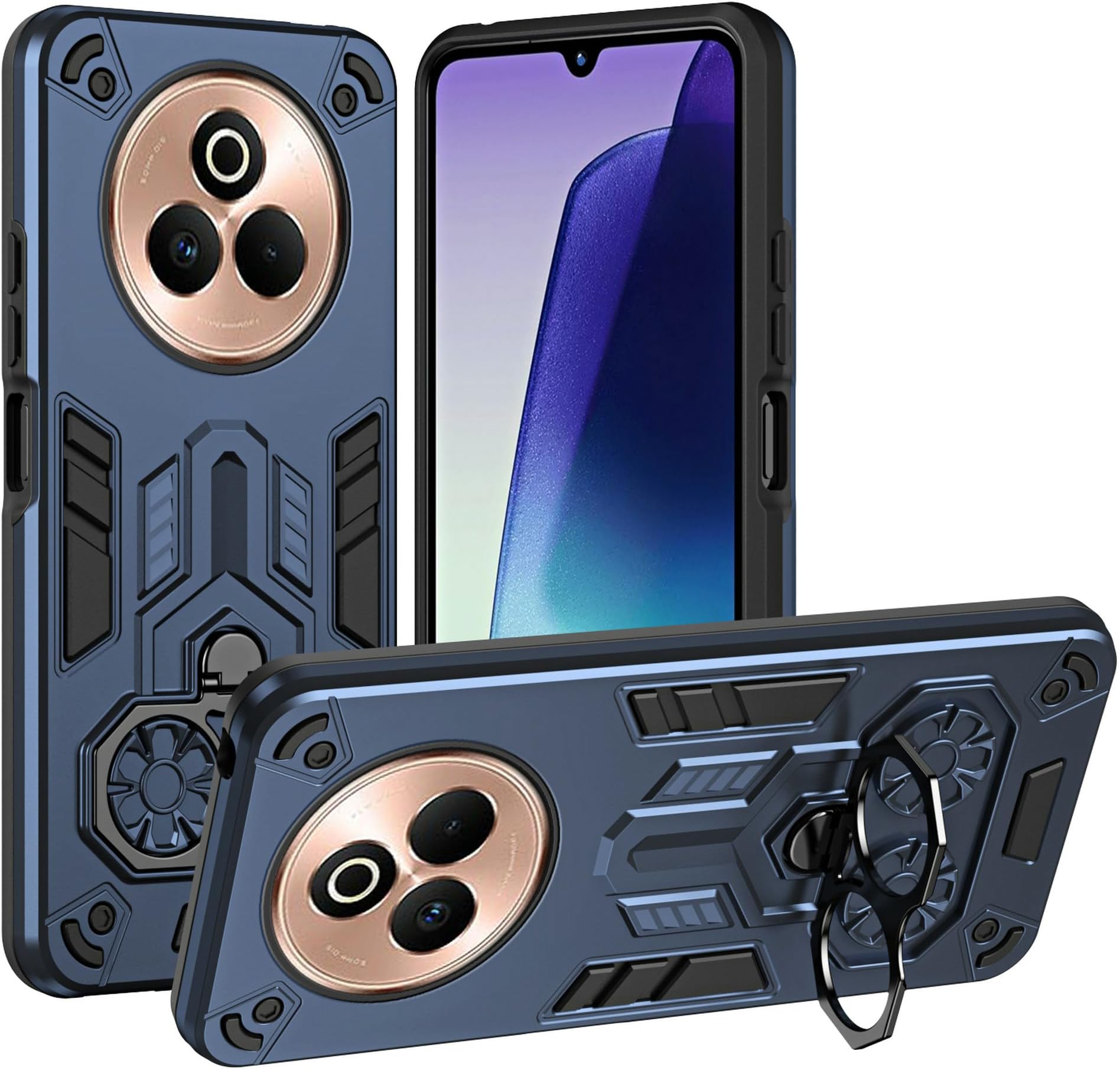 Compatible with Realme 14 Pro Plus / P3 Pro / Neo7x Phone Case Cover [with Tempered Glass Screen Protector] Blue