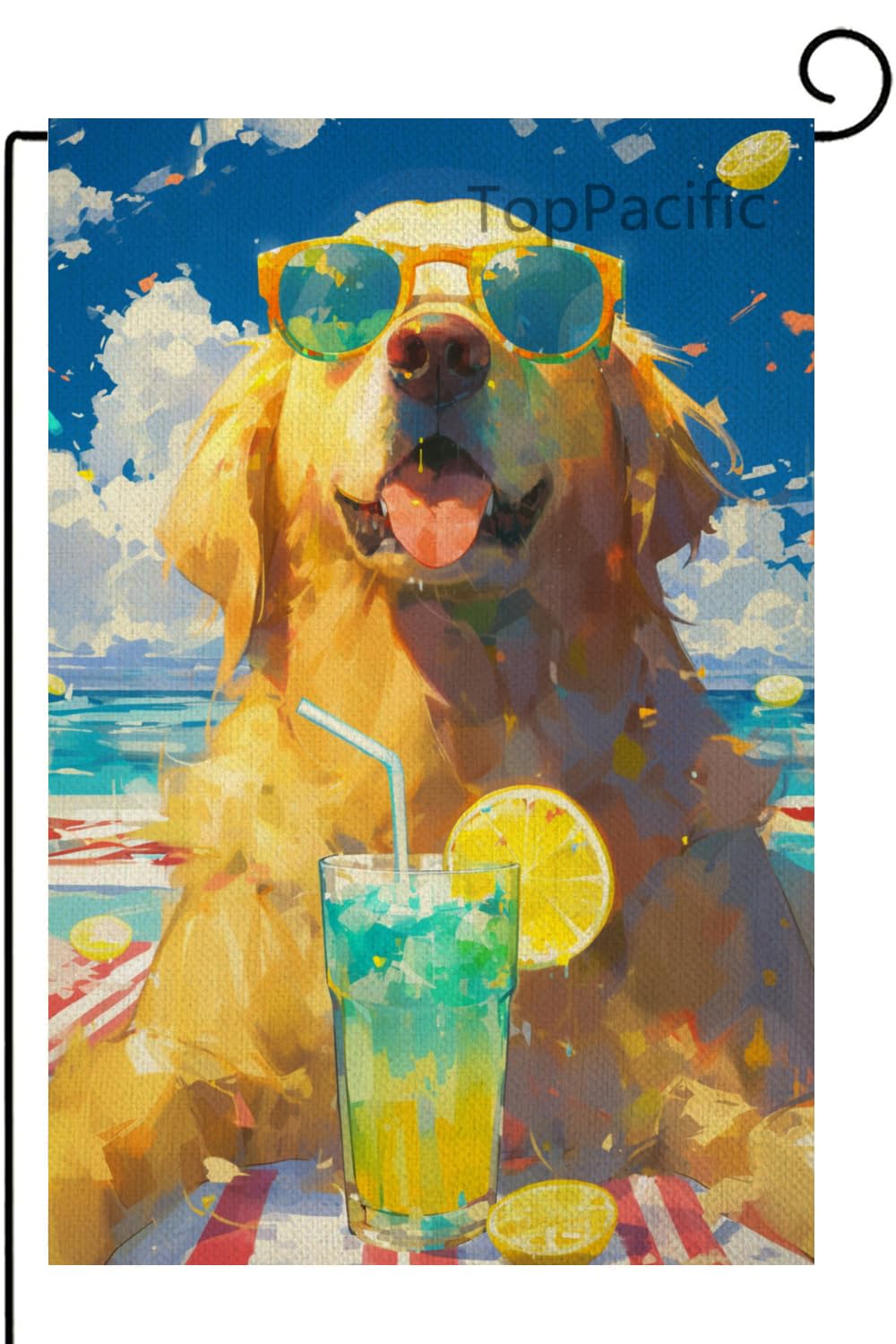 TopPacific Golden Retriever Garden Flag Summer Beach Garden Flag 12x18 Vertical Double Sided for Outside, Small Funny Burlap Linen Yard Flag for Outdoor Decorations(6503)