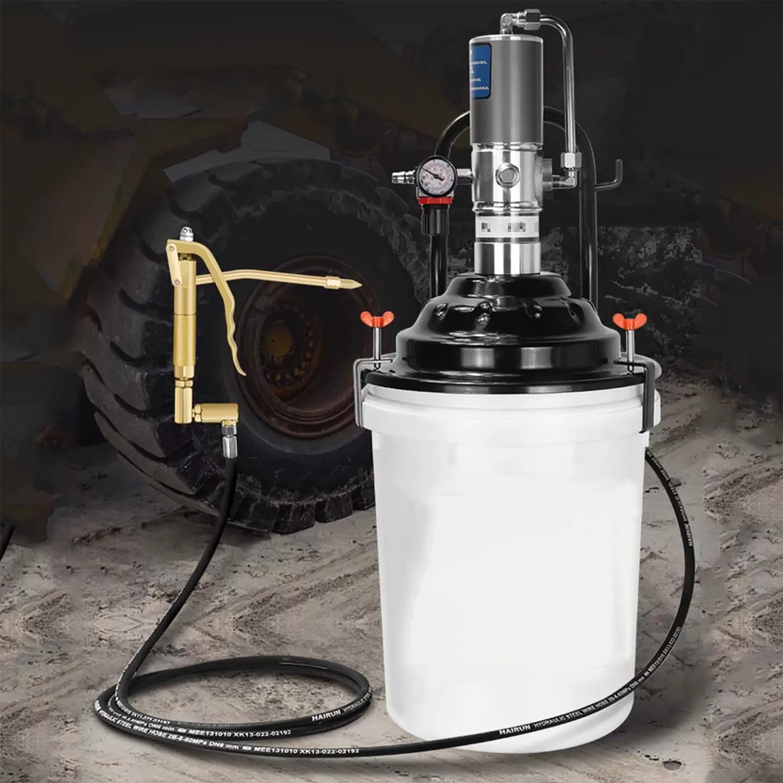 Bomba de Grasa de Lubricación Accionada por Aire de Alta Presión | Pistola Universal para Grasa, Manguera de Aceite de 4 M, Caudal: 0,85 L/min, Relación de Presión de 50:1