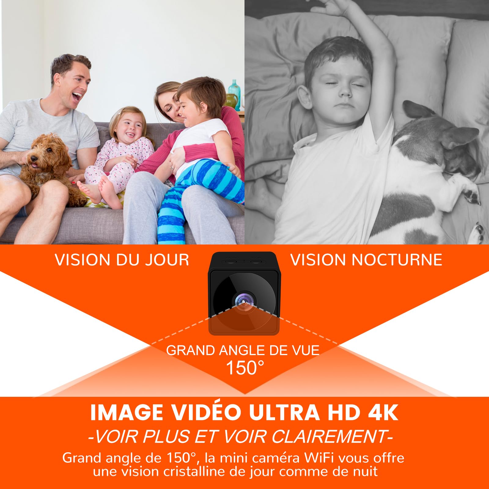 Bextgoo Mini Camera sans Fil, Options Wi-FI ou sans Wi-FI, 4K Camera de Surveillance sans Internet avec avec Carte TF 32 Go, Vision Nocturne, Mini Camera pour Maison/Intérieur/Extérieur(Noir)