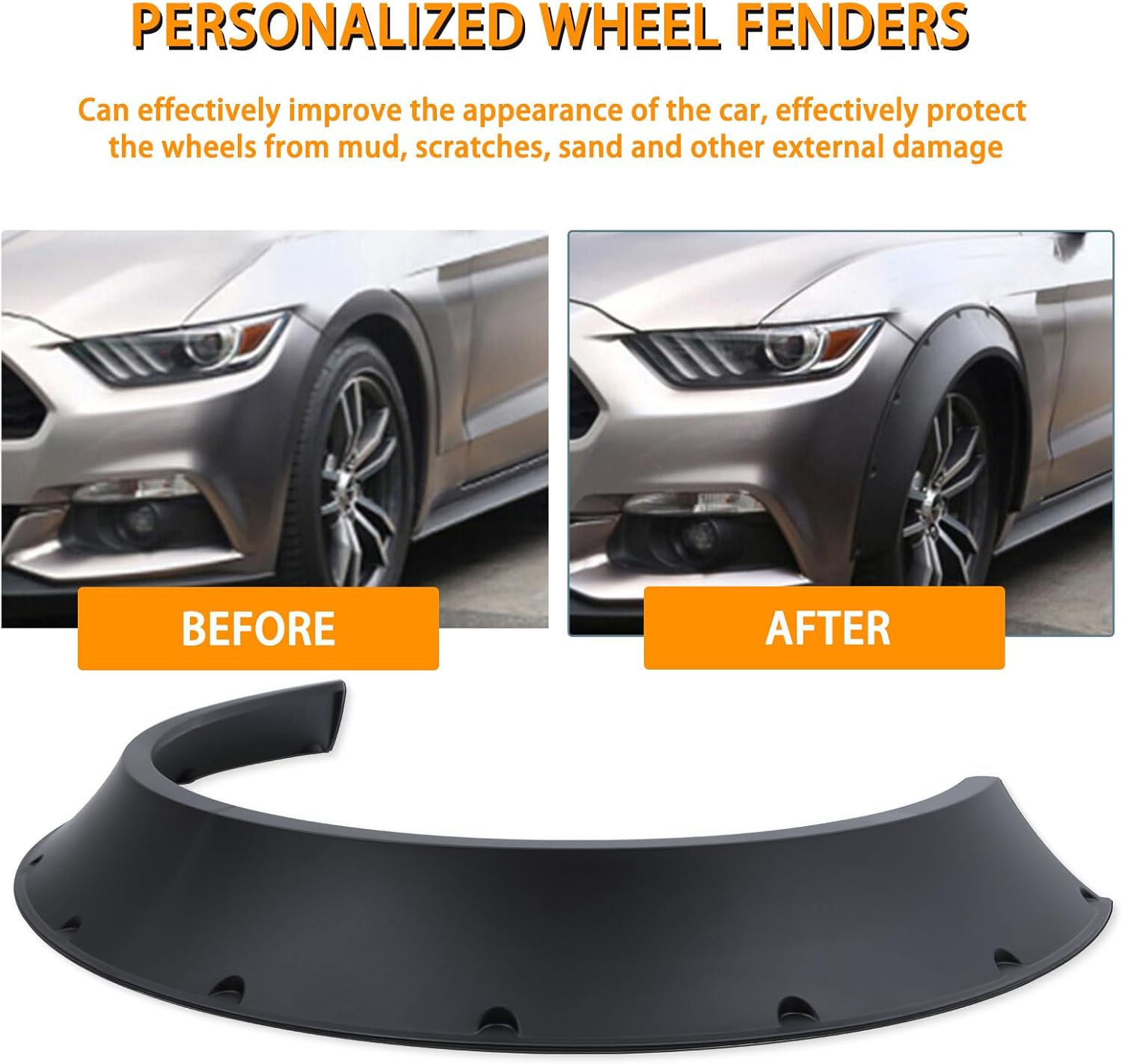 Universal Fender Flares 4PCS Car Large Fender Wide Body Kit Flexible Wheel Arches Edge Protector PP Material,Dodge Challenger Mustang Car,JDM MODERN(84cm-Wide body)