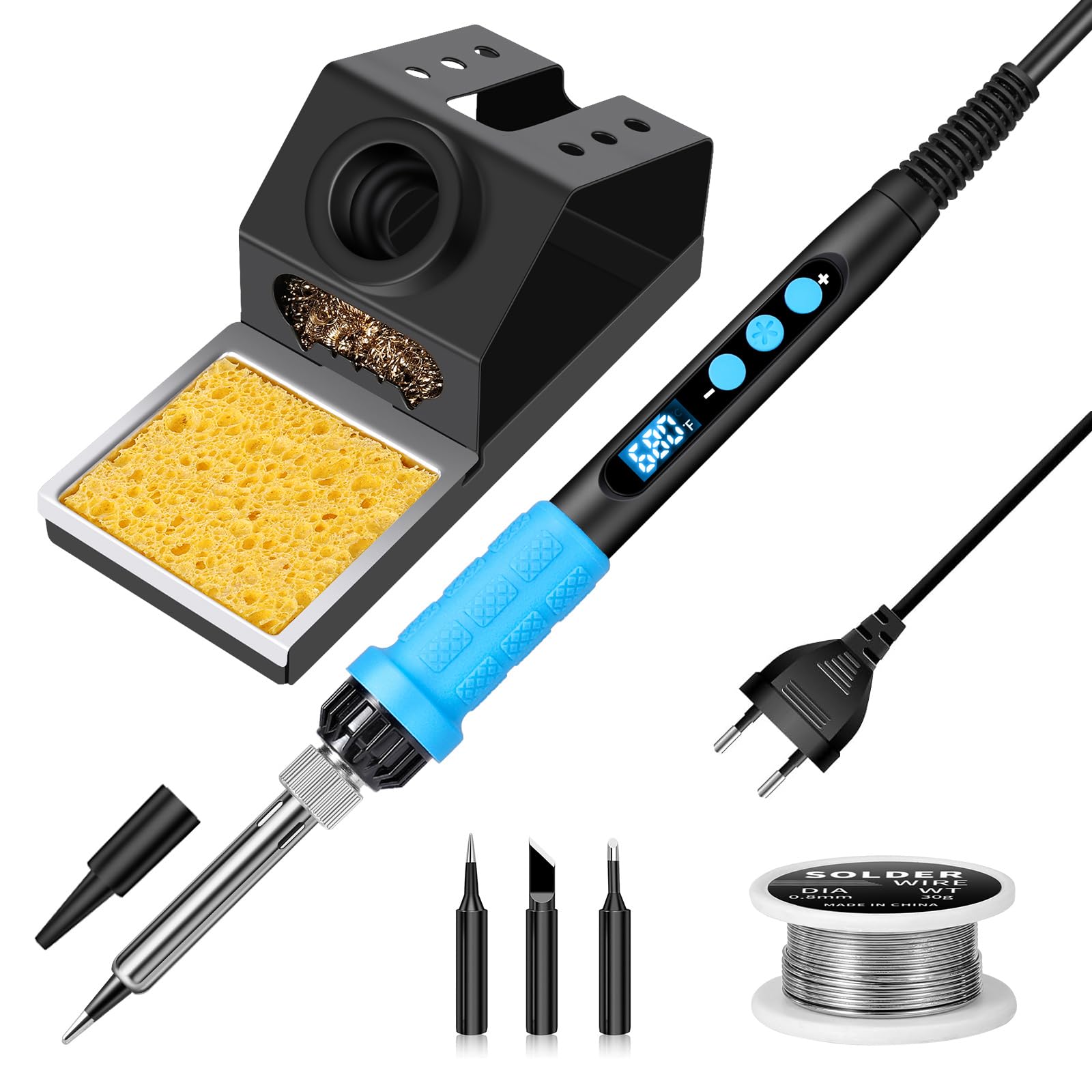 Lötkolben Set, 100W Hochleistungs-Lötkolben, Schnellaufheizung, Digitale Temperaturanzeige & Präzise Regelung 180℃-500℃, Tragbares Lötkit mit Schutzkappe & Automatischer Schlafmodus