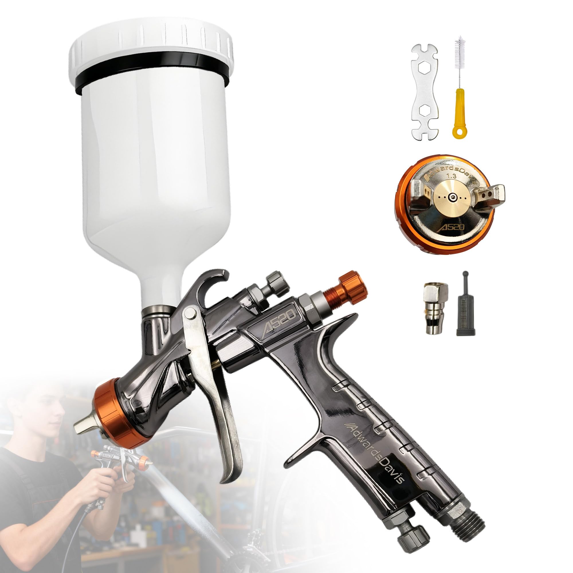 Pistolet Lakierniczy Powietrzny, Pistolet Natryskowy Powietrza, 600 ml Kubki do farby, Pistolet natryskowy z kubkiem, Pistolet do Malowania Drewna, do Malowania Domów, Samochodów, Mebli 1.3mm