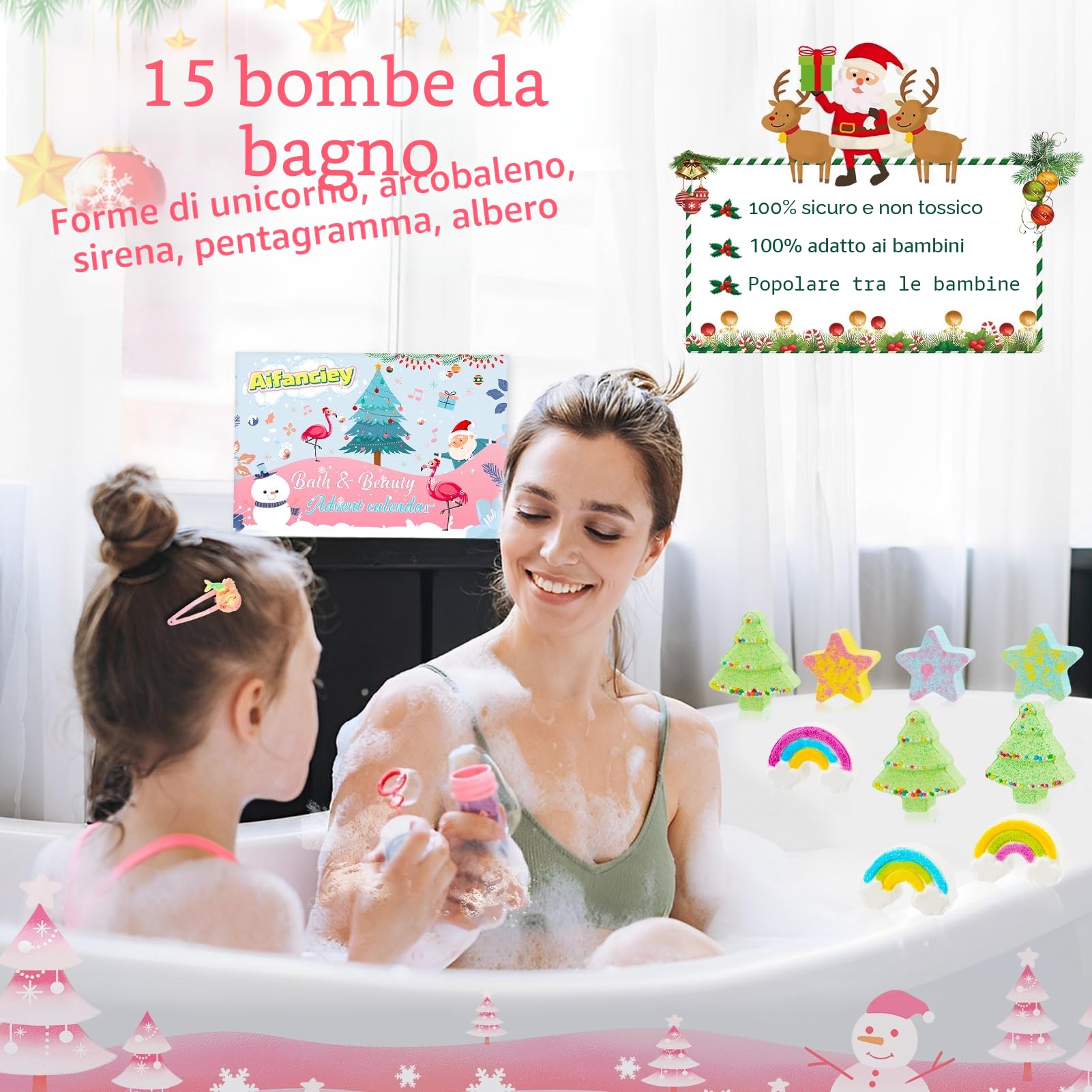 Aifanciey Calendario Avvento Bambini 2025, Unicorno Stella Calendario Bombe da Bagno Sorpresa Idee Regalo Natale, Compleanno per Bambini Ragazze 4 5 6 7 8 9 Anni, rosa