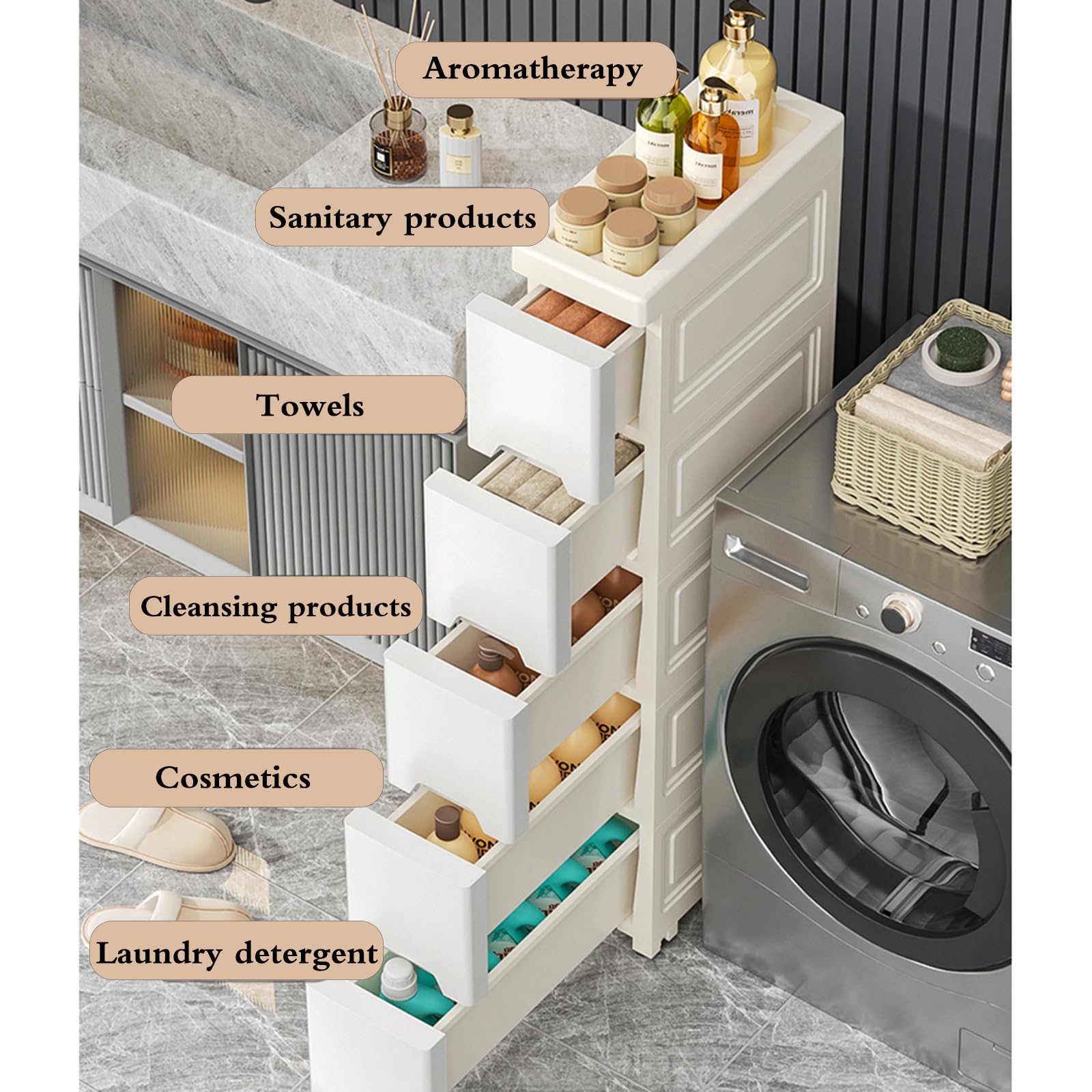 Mobile Stretto Salvaspazio,Mobiletto Bagno Sottile,Mobiletto da Bagno Salvaspazio,Robusto E Facile da Pulire,per Bagno,Cucina,Soggiorno O Camera da Letto