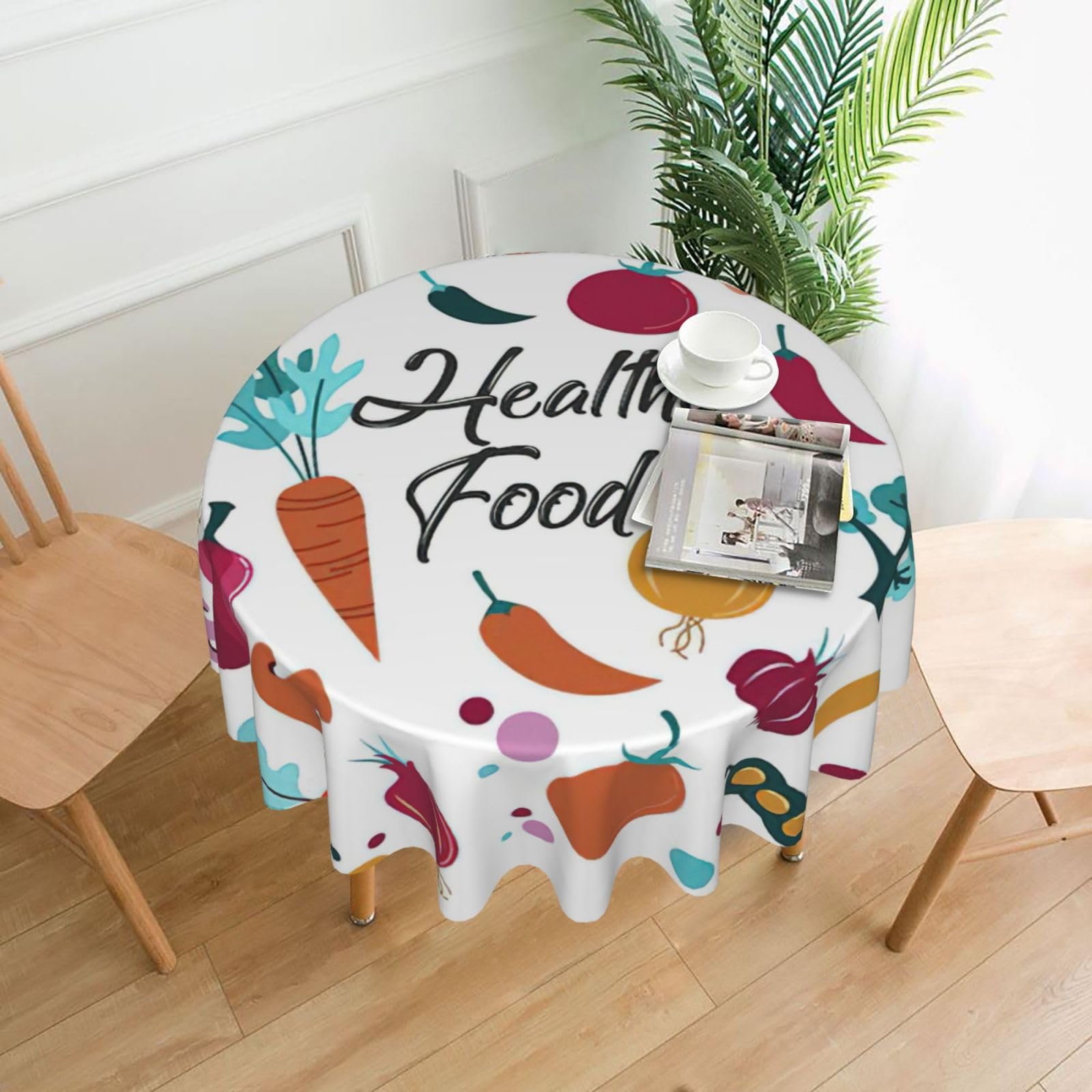 Zcmkjlg Healthy Food Print Quick Ship Round Tablecloth 60in Polyester Washable Cover for Dining Room