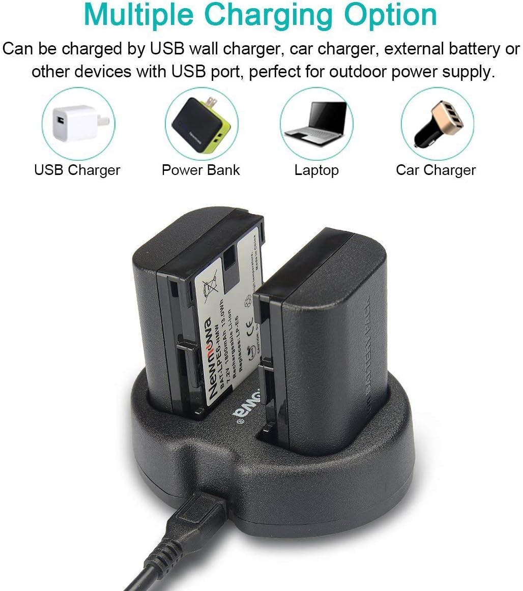 Newmowa Dual USB Charger for Canon LP-E6, LP-E6N and Canon EOS 5DS R, EOS 5DS, EOS 5D Mark IV, EOS 5D Mark III, EOS 5D Mark II, EOS 6D, EOS 7D, EOS 7D Mark II, EOS 60D, EOS 60Da, EOS 70D,EOS 80D,XC10
