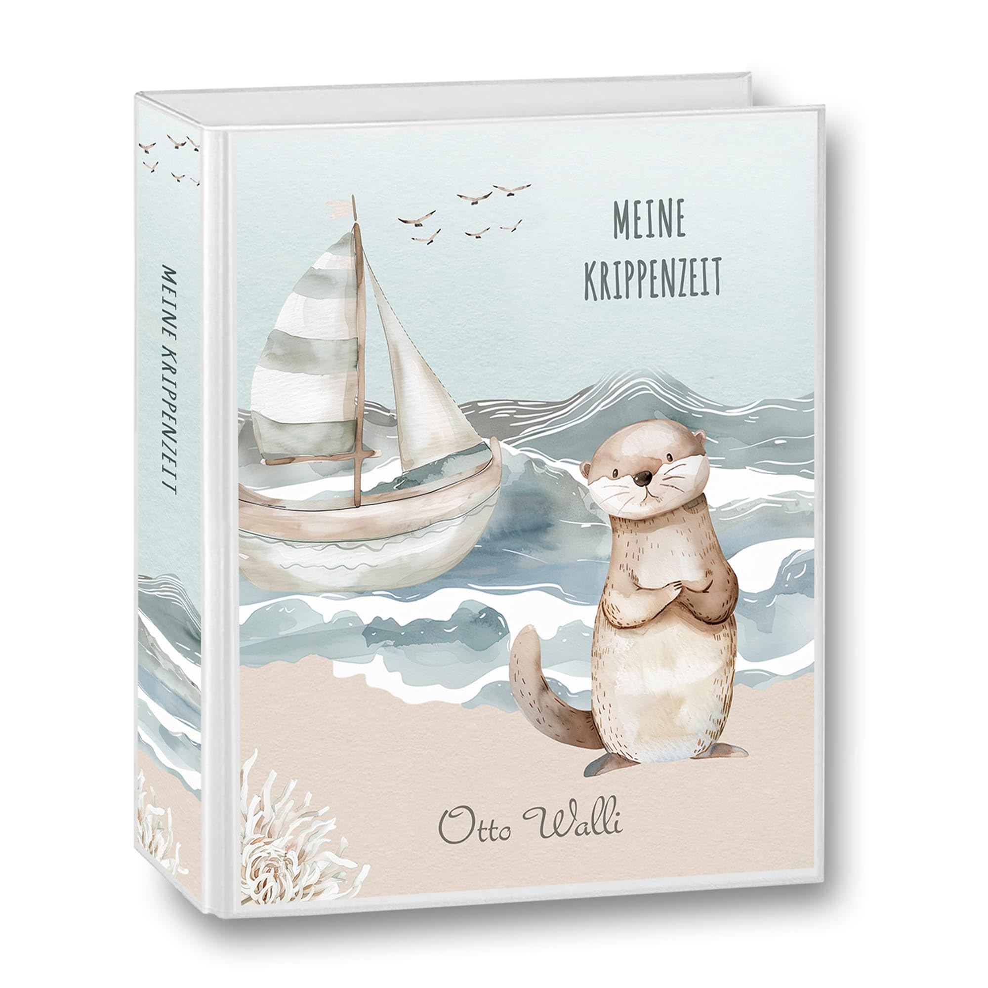 Kindergarten Ordner personalisiert Namen Wunschtext Otter Pinguin Robbe Walross A4 Blau - Meine Kindergartenzeit Kindergartenordner Portfolioordner Sammelordner Junge Mädchen