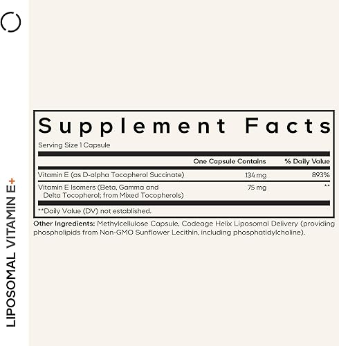 Miniatura 2 de Codeage Suplemento liposomal de vitamina E, tocoferoles de vitamina E, alfa tocoferol, beta, gamma, delta, liposomal para biodisponibilidad,