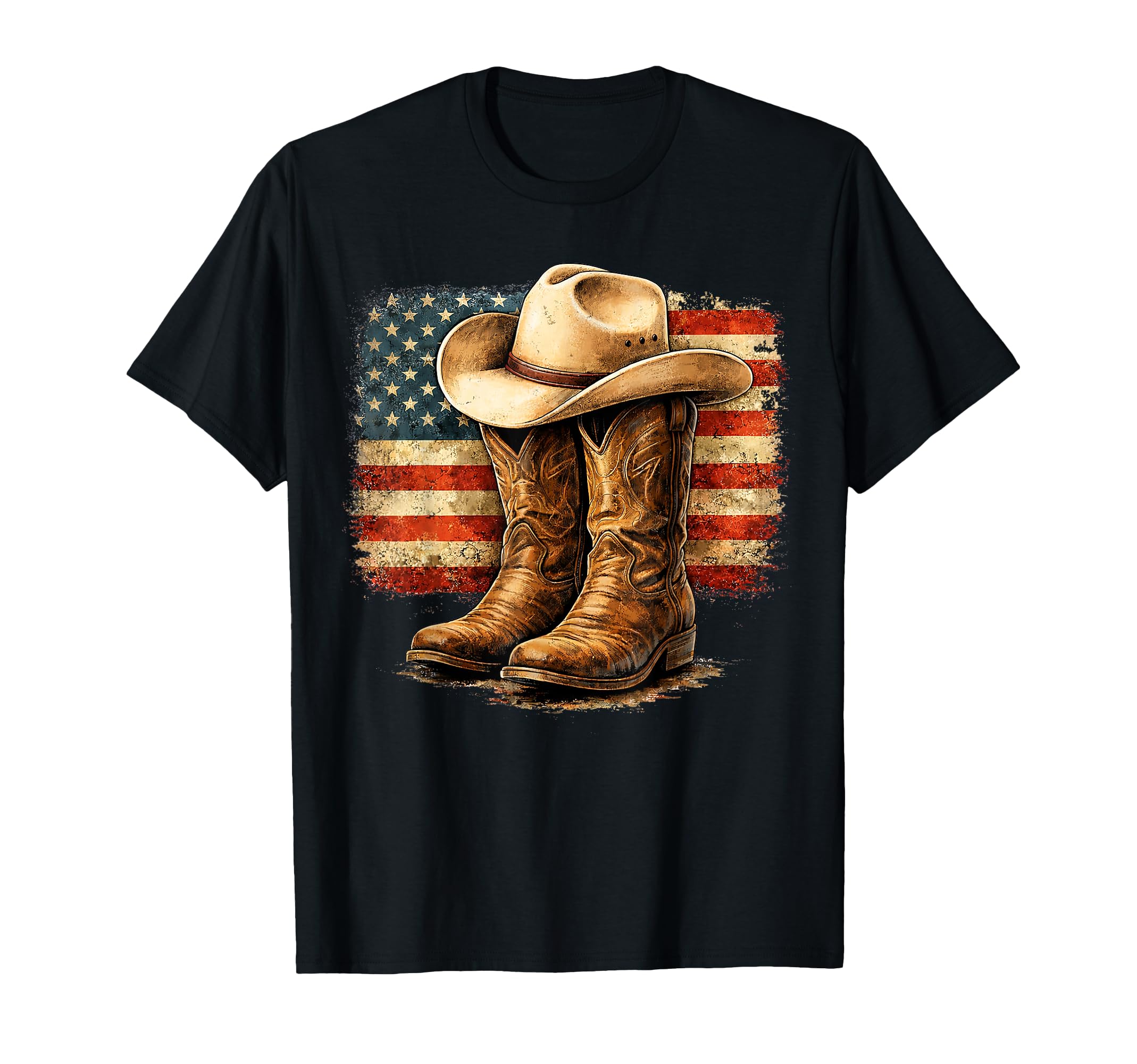 Vintage Cowboy Boots Hat Western Rodeo Americana Design T-Shirt