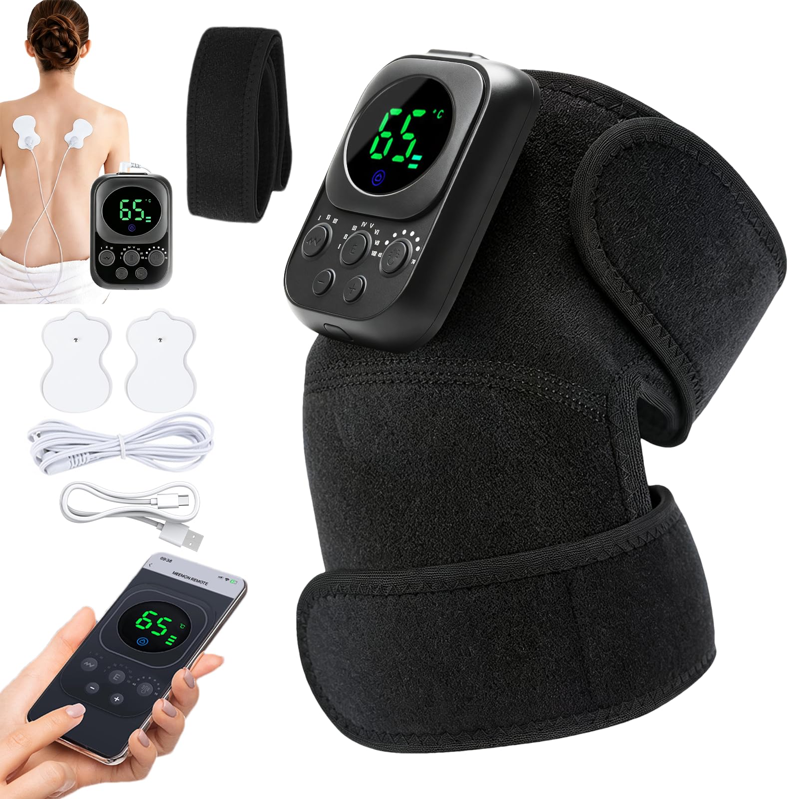 Kabellose Knie Massagegerät mit Wärme, Rotlichttherapie Kniewärmer Massage mit 3 Vibration 6 Heizstufen, Kniebandage Massagegerät gegen Knieschmerzen, Geschenk für Mama Papa (1 Stück)
