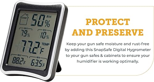Miniatura 2 de SnapSafe Higrómetro digital, 75909 – Monitor de temperatura y humedad interior con pantalla LCD táctil – Termómetro higrómetro ideal para cajas