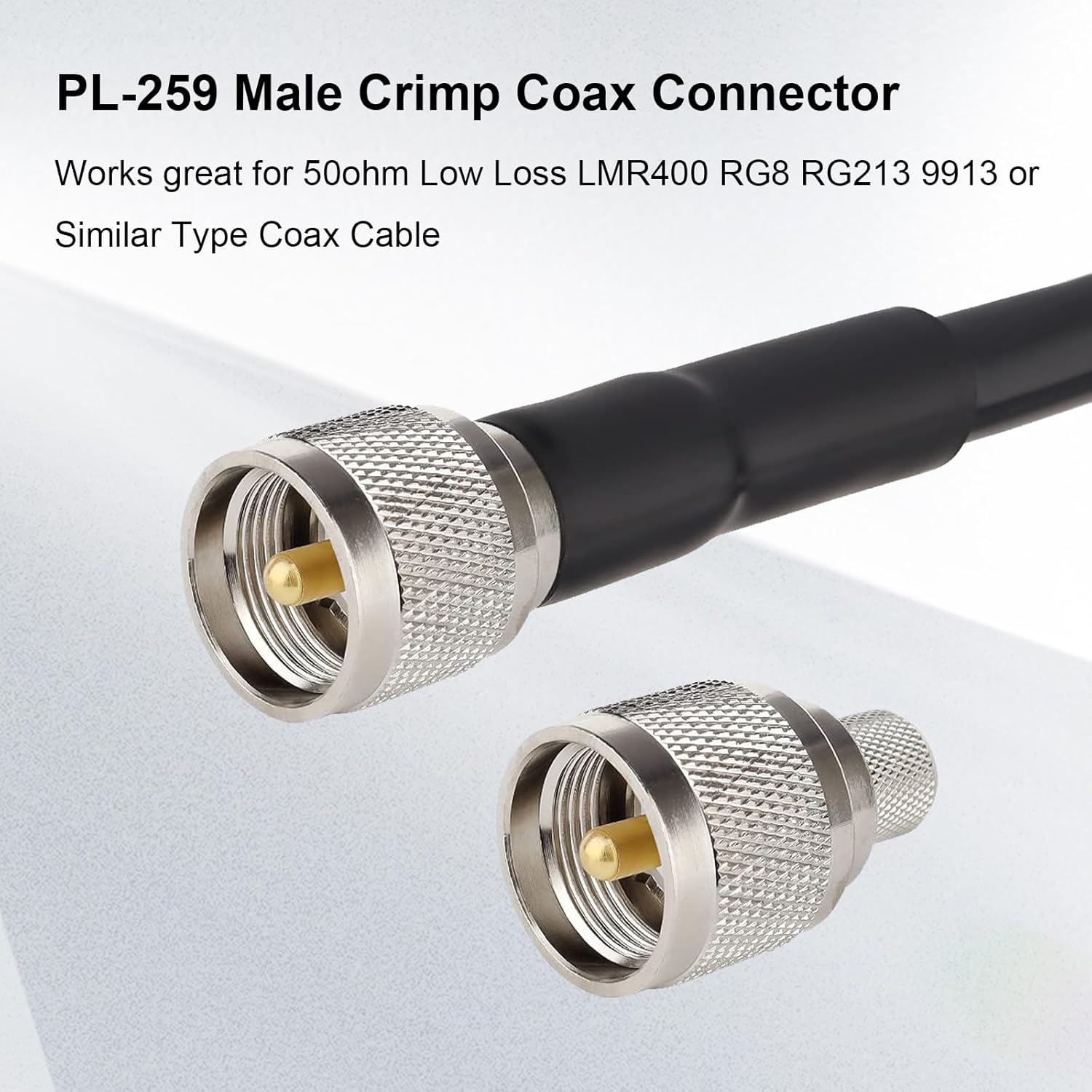 XRDS -RF PL259 UHF Male Coax Connectors 10PCS, PL259 Crimp Connector Kit for 50 Ohm LMR400 RG8 RG213 9913 Coaxial Cable, Ideal for Antenna, Radio, and Communication Systems