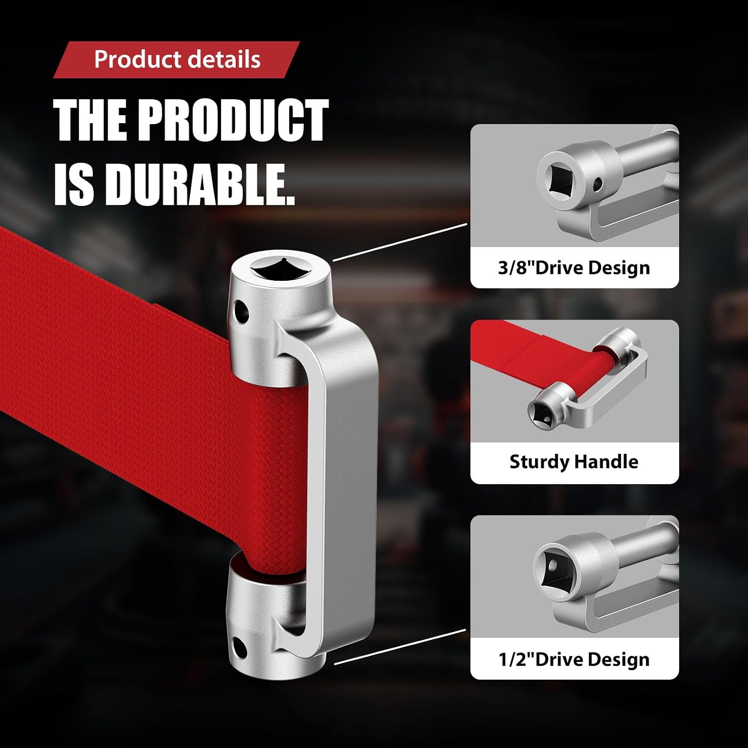 3529D Heavy Duty Strap Oil Filter Wrench Dual Drive (3/8" & 1/2") Design Fits Filters Up to 9" Diameter Durable Nylon Strap and Forged Steel Handle for Easy Removal