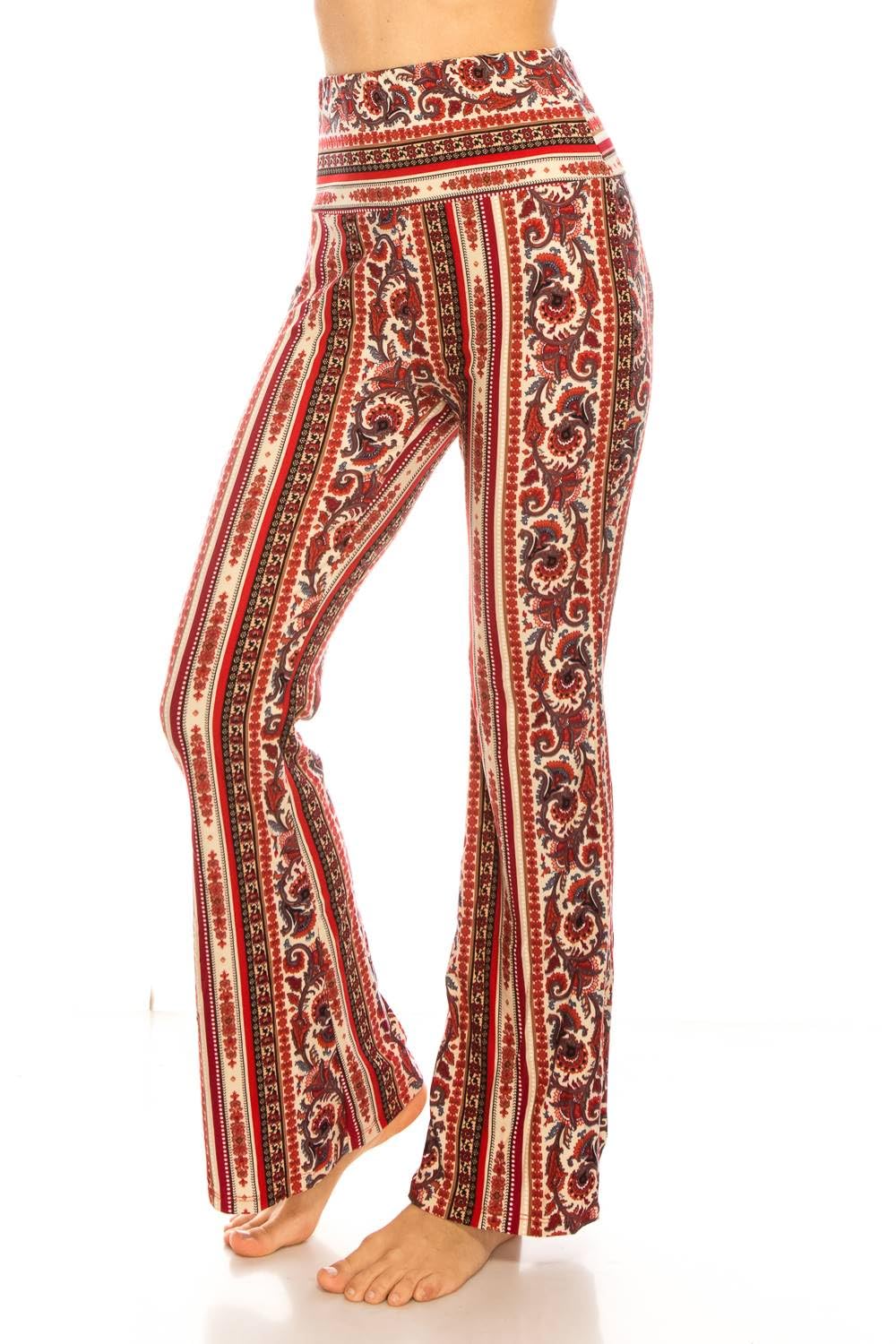 LA12ST High Waisted Yoga Flare Leggings for Women Tummy Control Printed Palazzo Pants Buttery Soft Bell Bottom Pants