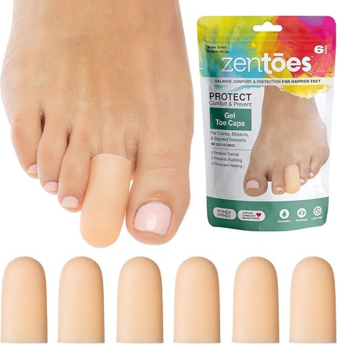 ZenToes Paquete de 6 tapas de gel y protector para los dedos del pie, amortigua y protege para proporcionar alivio de las uñas de los pies, callos,