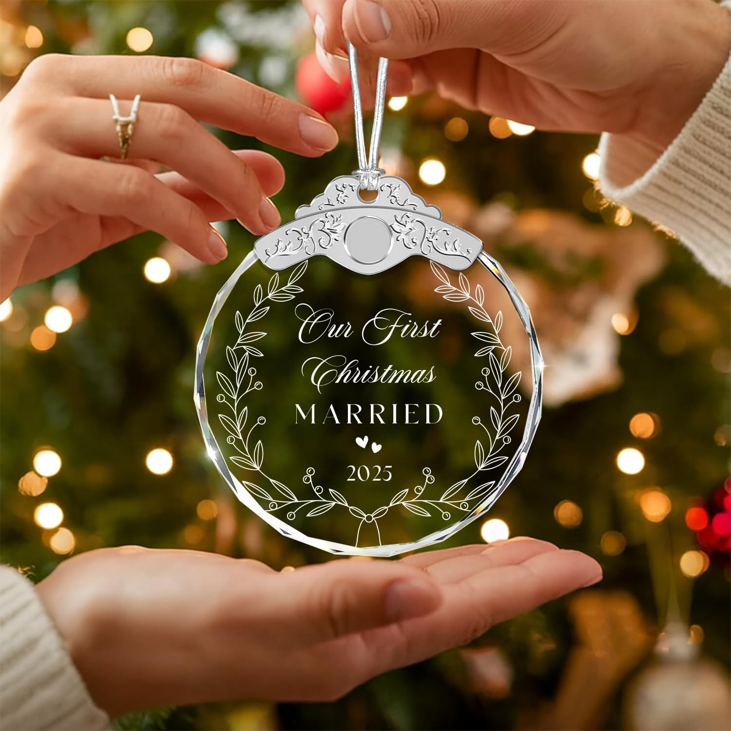 Glass Ornament - Engagement Gift for Couples - Our First Christmas Married 2025-1st Xmars As Mr and Mrs - Newlywed Gifts for Couple - Bridal Shower Wedding Valentine Gift - Unique Keepsake - Image 2