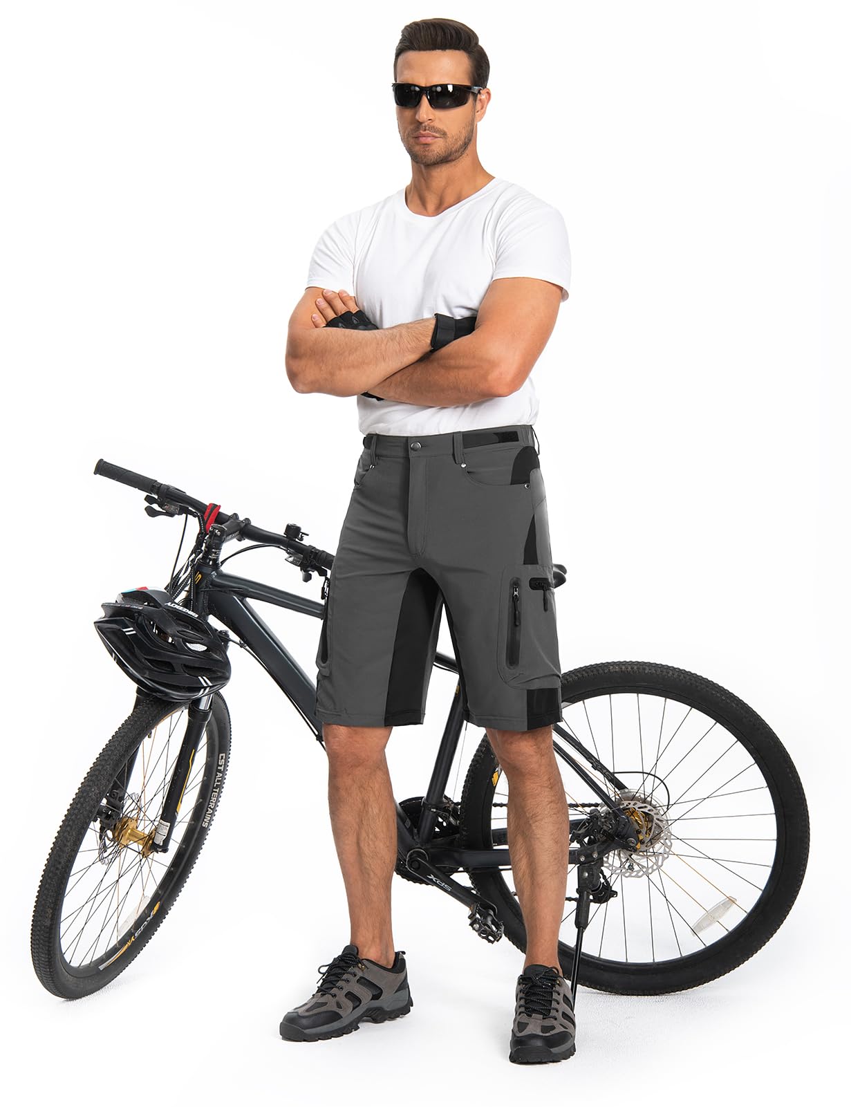 Hiauspor Pantaloni Corti da Mountain Bike da Uomo Pantaloni da Ciclismo MTB Pantaloni da Ciclismo Leggeri ad Asciugatura Rapida con Tasche con Cerniera Escursionismo all'aperto