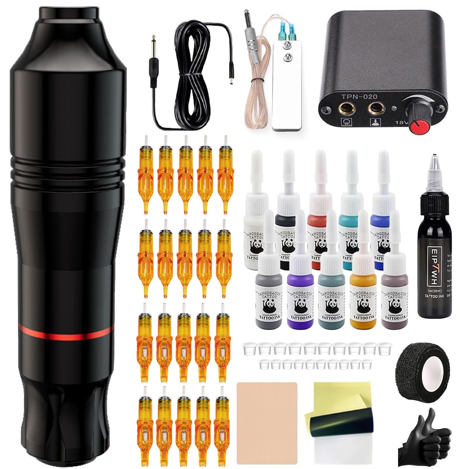FONPOO Rotary Maschine Pen Set, Complete Pen Machine Kit contains 20 Cartridges 11 Inks 1 Transfer Paper