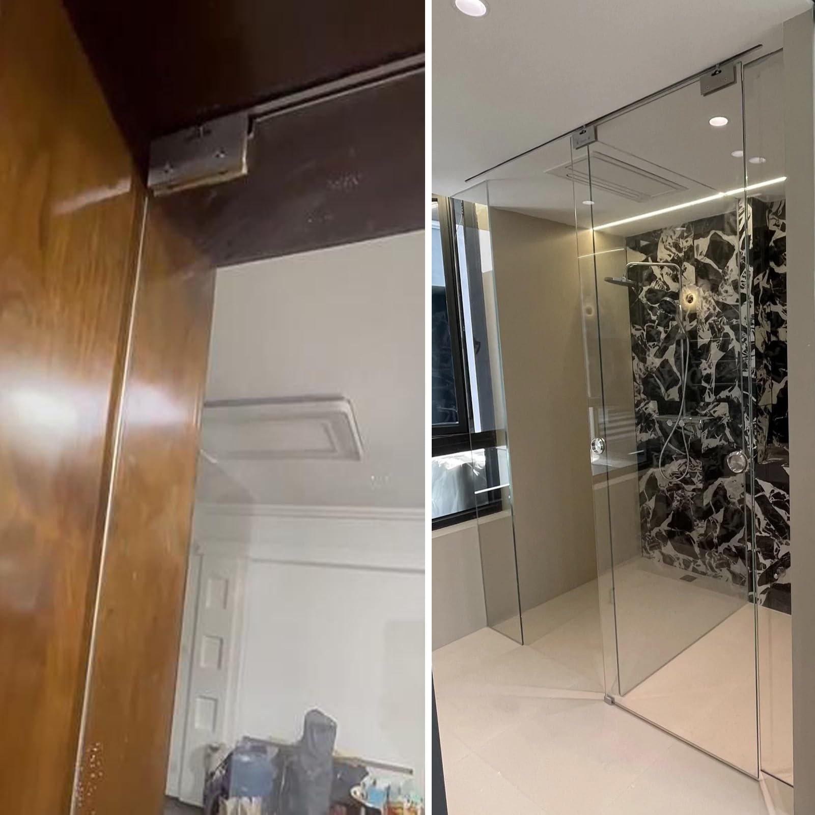 Herrajes Puertas Correderas Riel para Puerta Corredera de Armario Doble de Cristal, Herrajes Puertas Empotradas de 50-900cm Armarios, Kit Puertas Empotradas Interior/Exterior(72in/183cm)