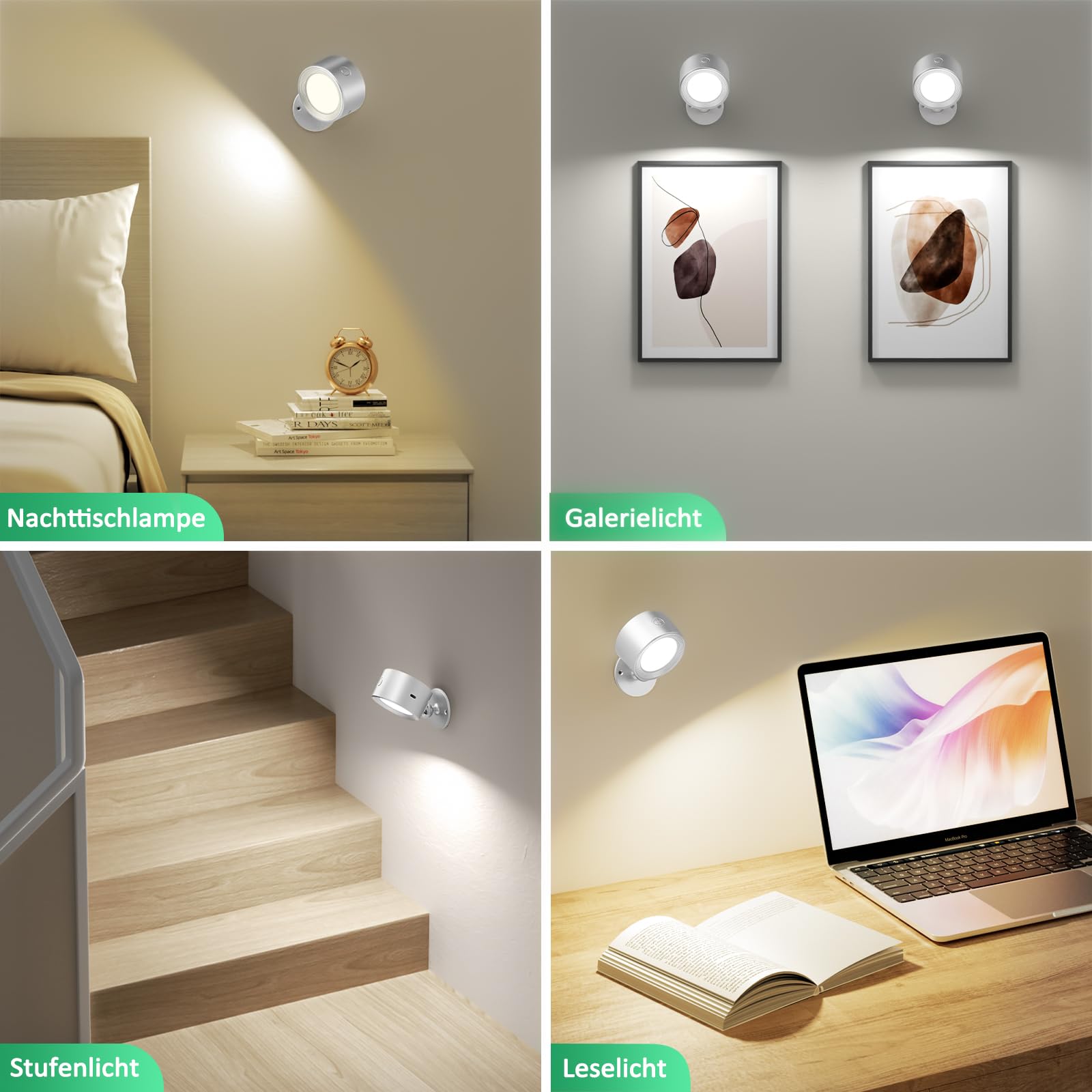 LED Wandleuchte Innen, 3 Stück Wandlampe Akku mit Fernbedienung, 3 Farbmodi Kabellos Wandlichter Lampen ohne Strom, 360° Drehbare Nachttischlampe Strahler für Kinderzimmer Schlafzimmer Wohnzimmer