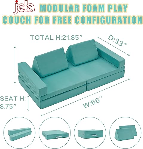 Miniatura 38 de jela Sofá de juego para niños, tamaño extendido, 8 piezas para la familia, sofá modular de espuma para niños y adultos, juego de casa de juegos para