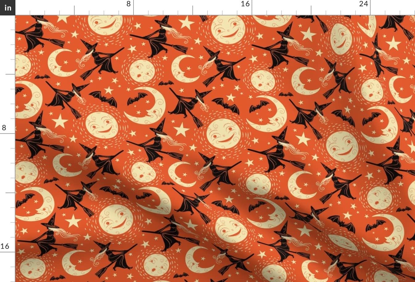 Spoonflower Fabric - Witch Halloween Moon Vintage Printed on Upholstery Velvet Fabric Fat Quarter - Upholstery Home Decor Bottomweight Apparel